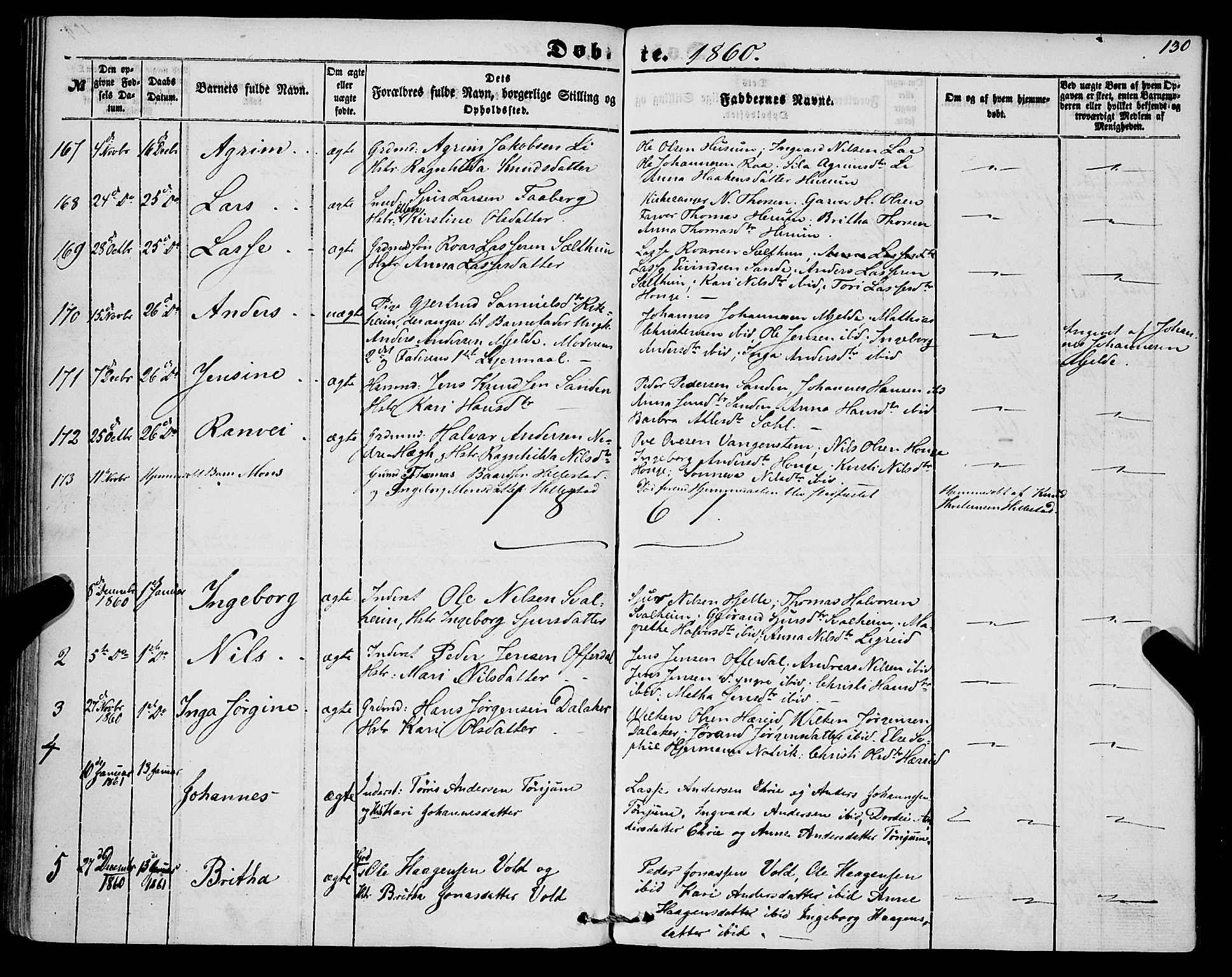Lærdal sokneprestembete, SAB/A-81201: Parish register (official) no. A 11, 1850-1866, p. 130