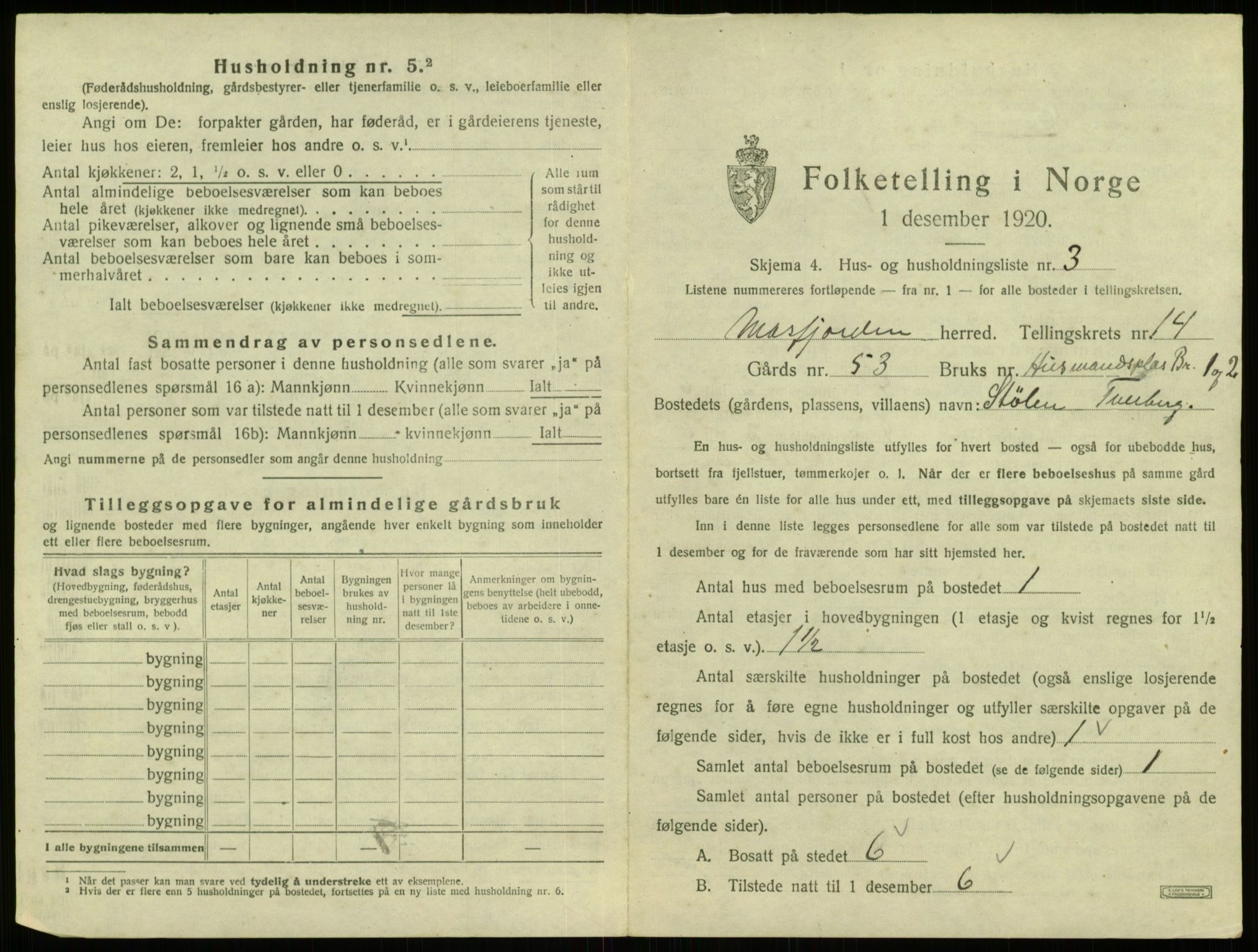 SAB, 1920 census for Masfjorden, 1920, p. 689