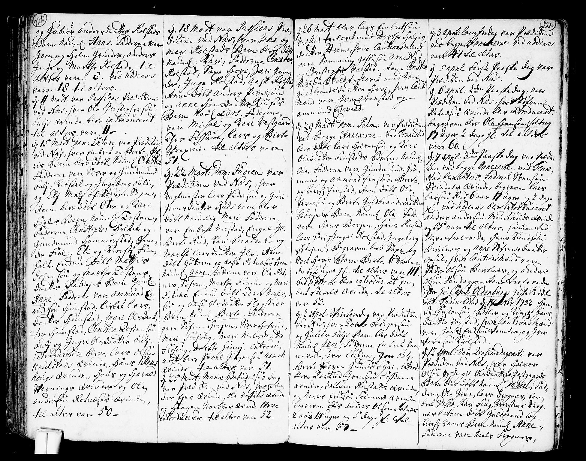 Nes prestekontor Kirkebøker, AV/SAO-A-10410/F/Fa/L0002: Parish register (official) no. I 2, 1717-1734, p. 220-221