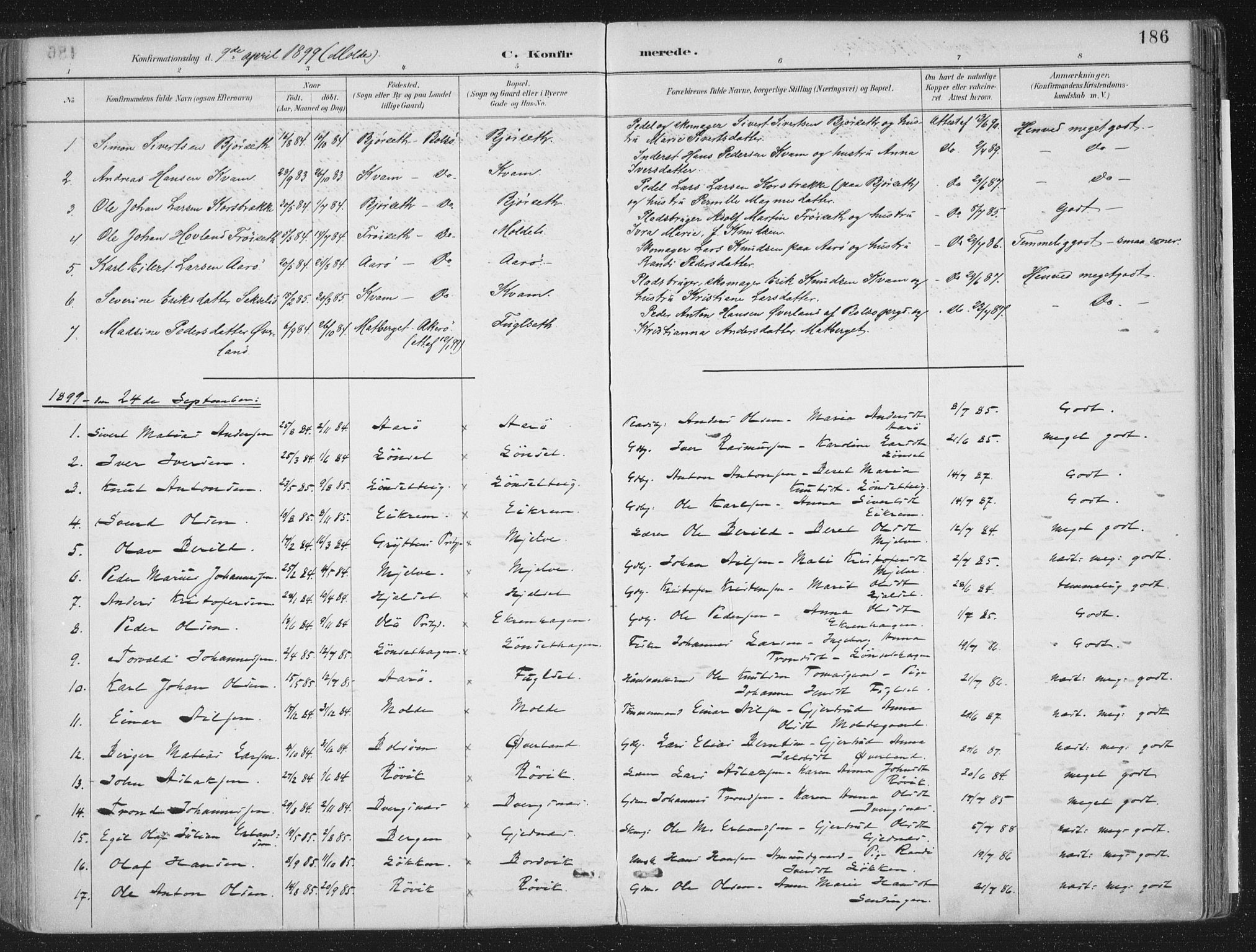 Ministerialprotokoller, klokkerbøker og fødselsregistre - Møre og Romsdal, SAT/A-1454/555/L0658: Parish register (official) no. 555A09, 1887-1917, p. 186