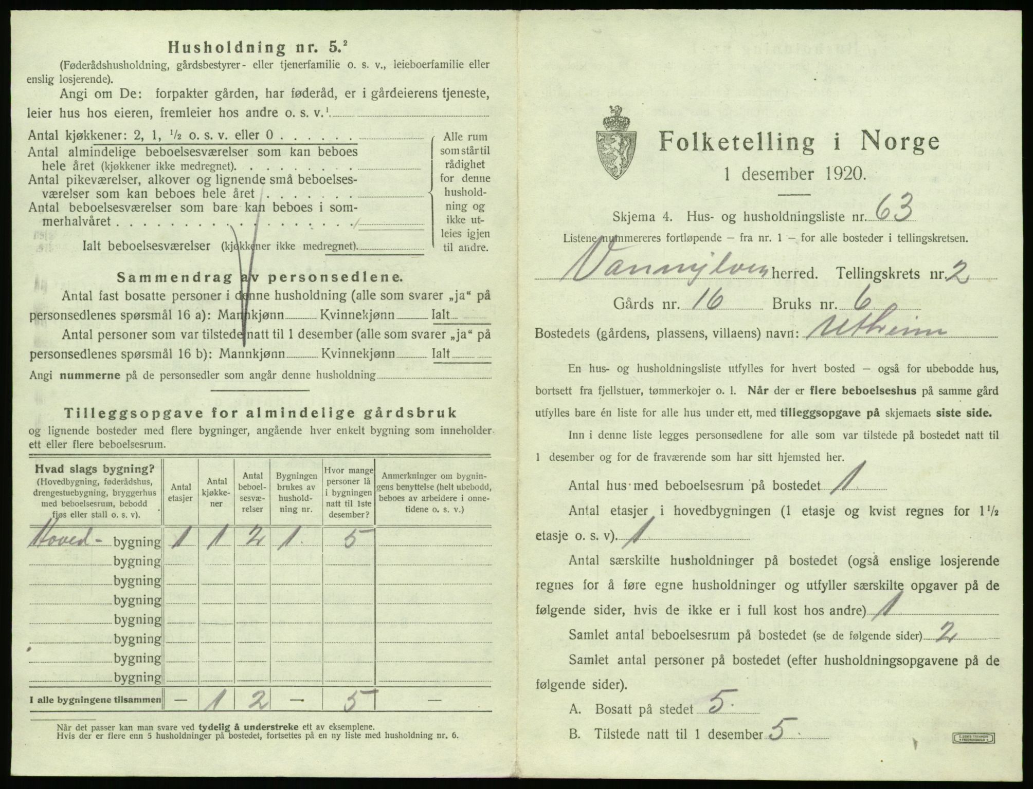 SAT, 1920 census for Vanylven, 1920, p. 219