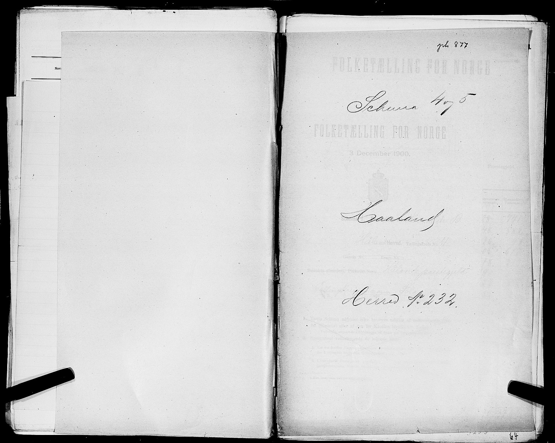 SAST, 1900 census for Haaland, 1900, p. 1