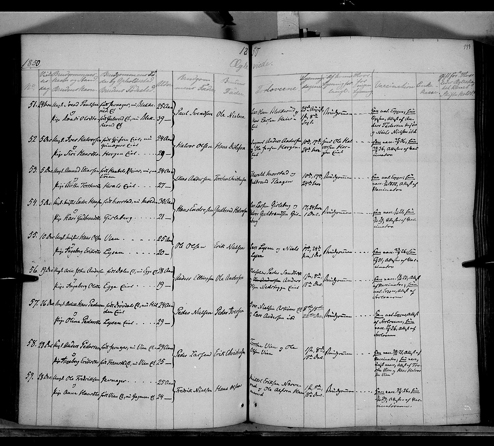 Gran prestekontor, SAH/PREST-112/H/Ha/Haa/L0011: Parish register (official) no. 11, 1842-1856, p. 932-933
