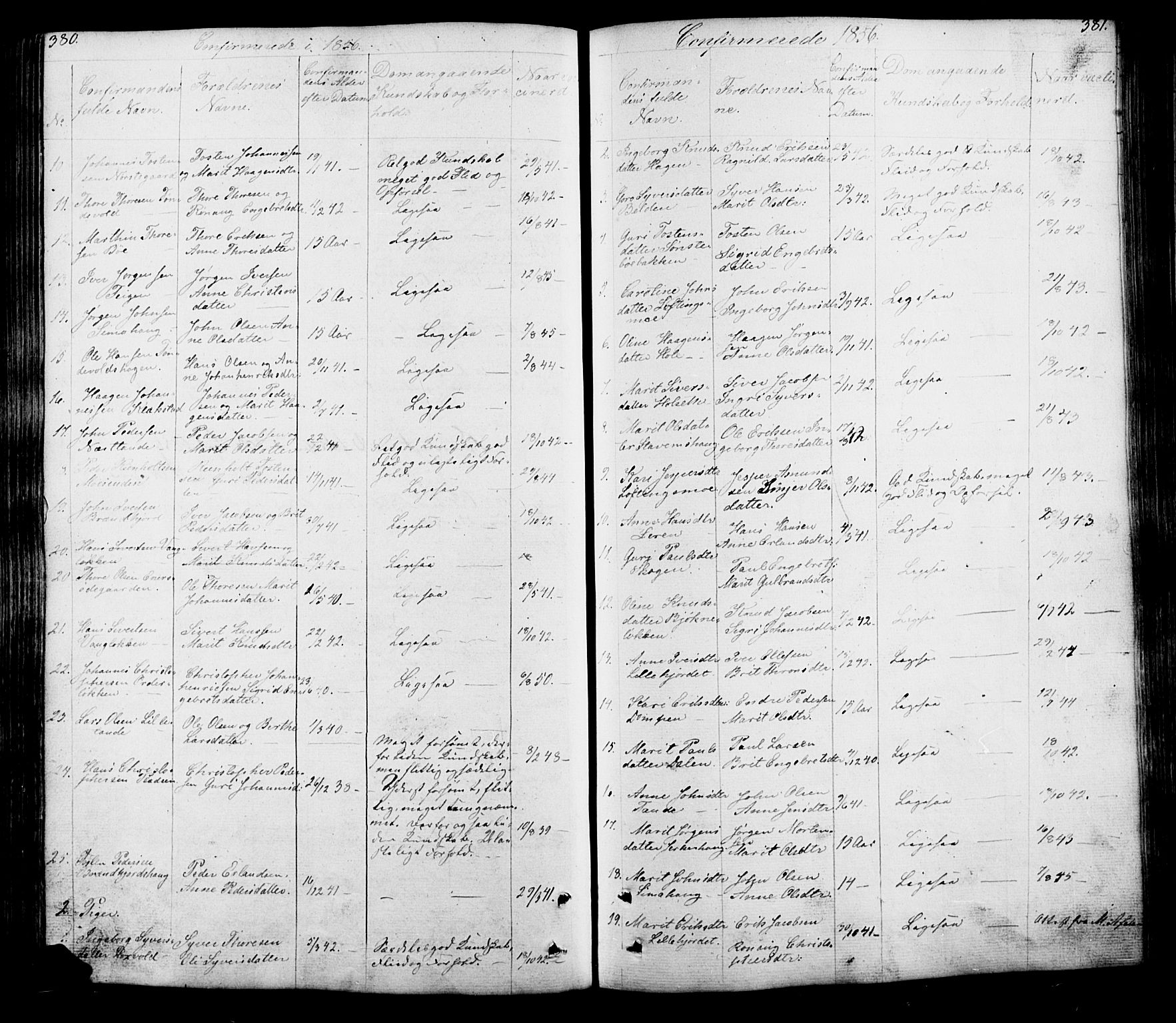 Lesja prestekontor, AV/SAH-PREST-068/H/Ha/Hab/L0005: Parish register (copy) no. 5, 1850-1894, p. 380-381