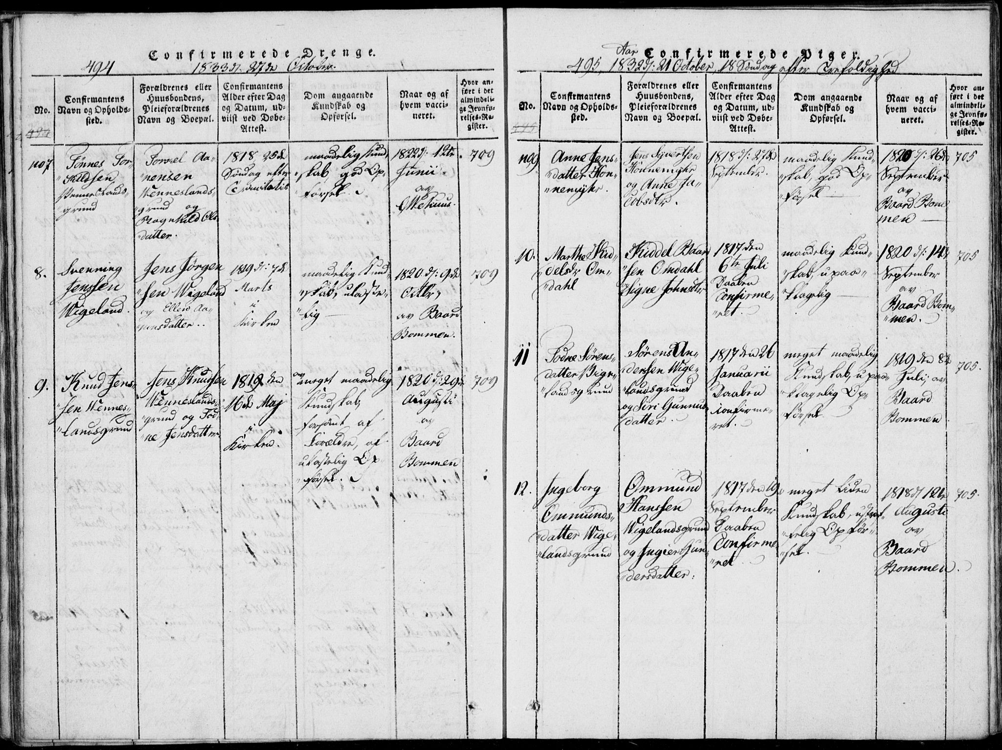 Vennesla sokneprestkontor, AV/SAK-1111-0045/Fa/Fab/L0003: Parish register (official) no. A 3, 1820-1834, p. 494-495
