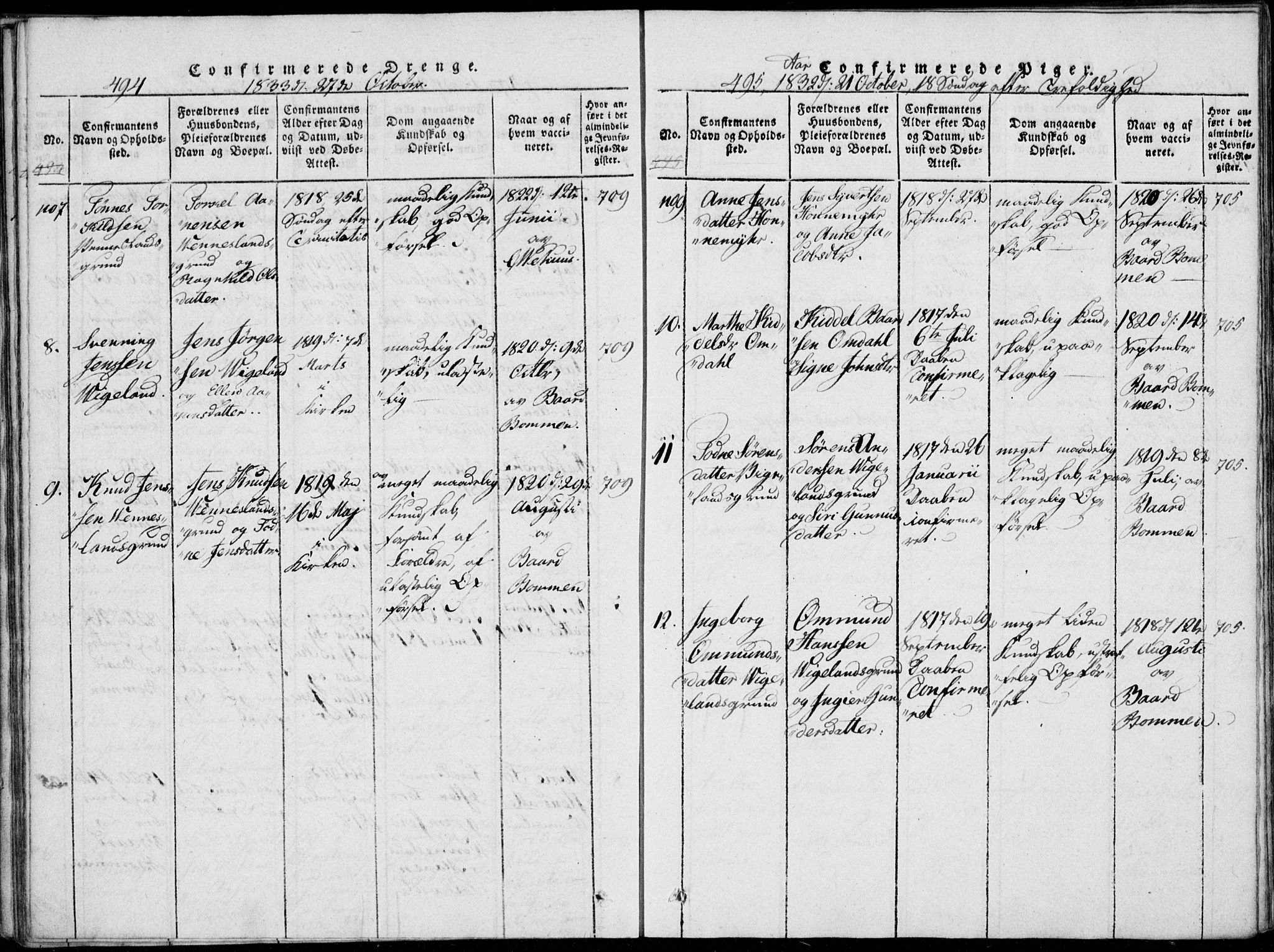 Vennesla sokneprestkontor, SAK/1111-0045/Fa/Fab/L0003: Parish register (official) no. A 3, 1820-1834, p. 494-495