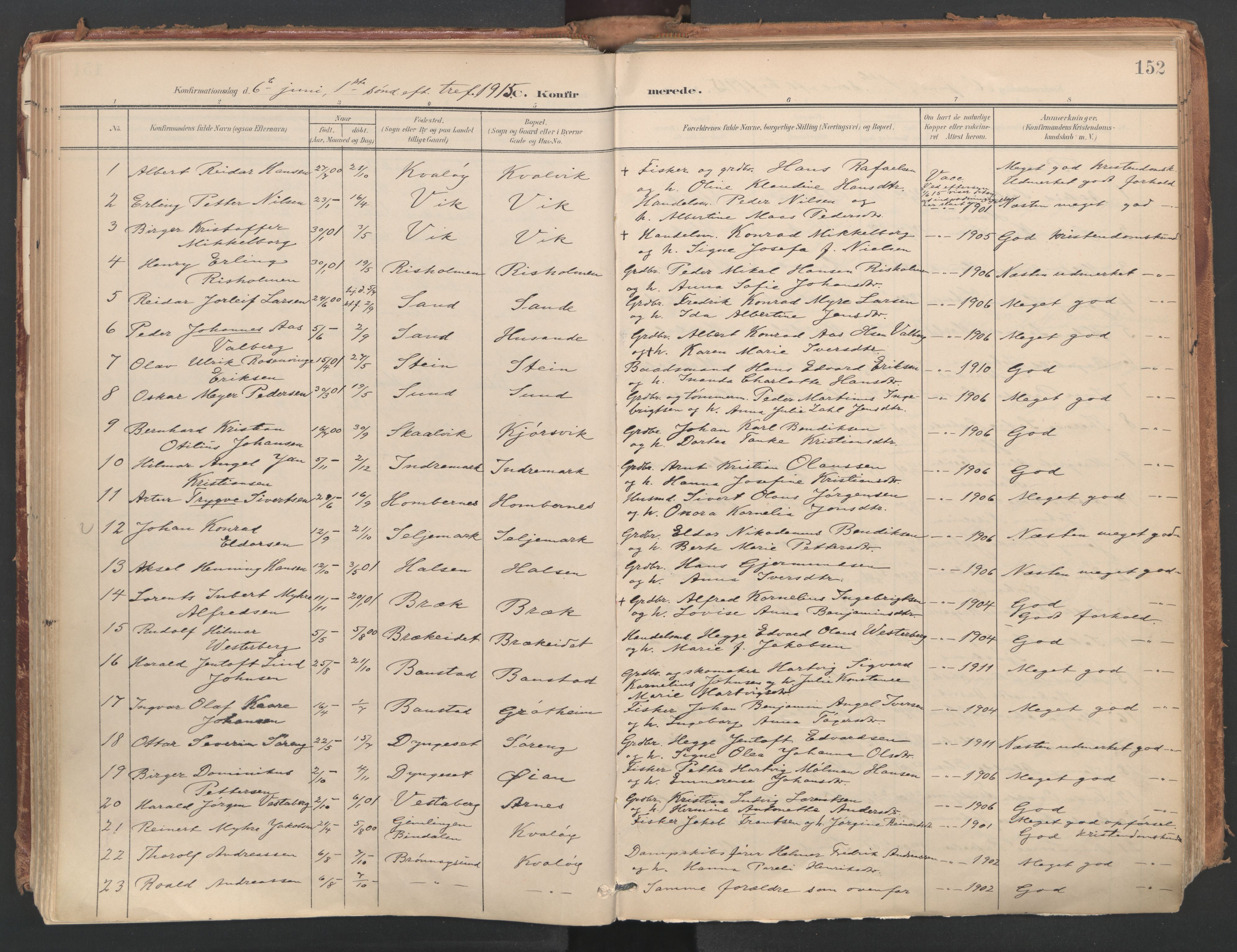 Ministerialprotokoller, klokkerbøker og fødselsregistre - Nordland, SAT/A-1459/812/L0180: Parish register (official) no. 812A09, 1901-1915, p. 152