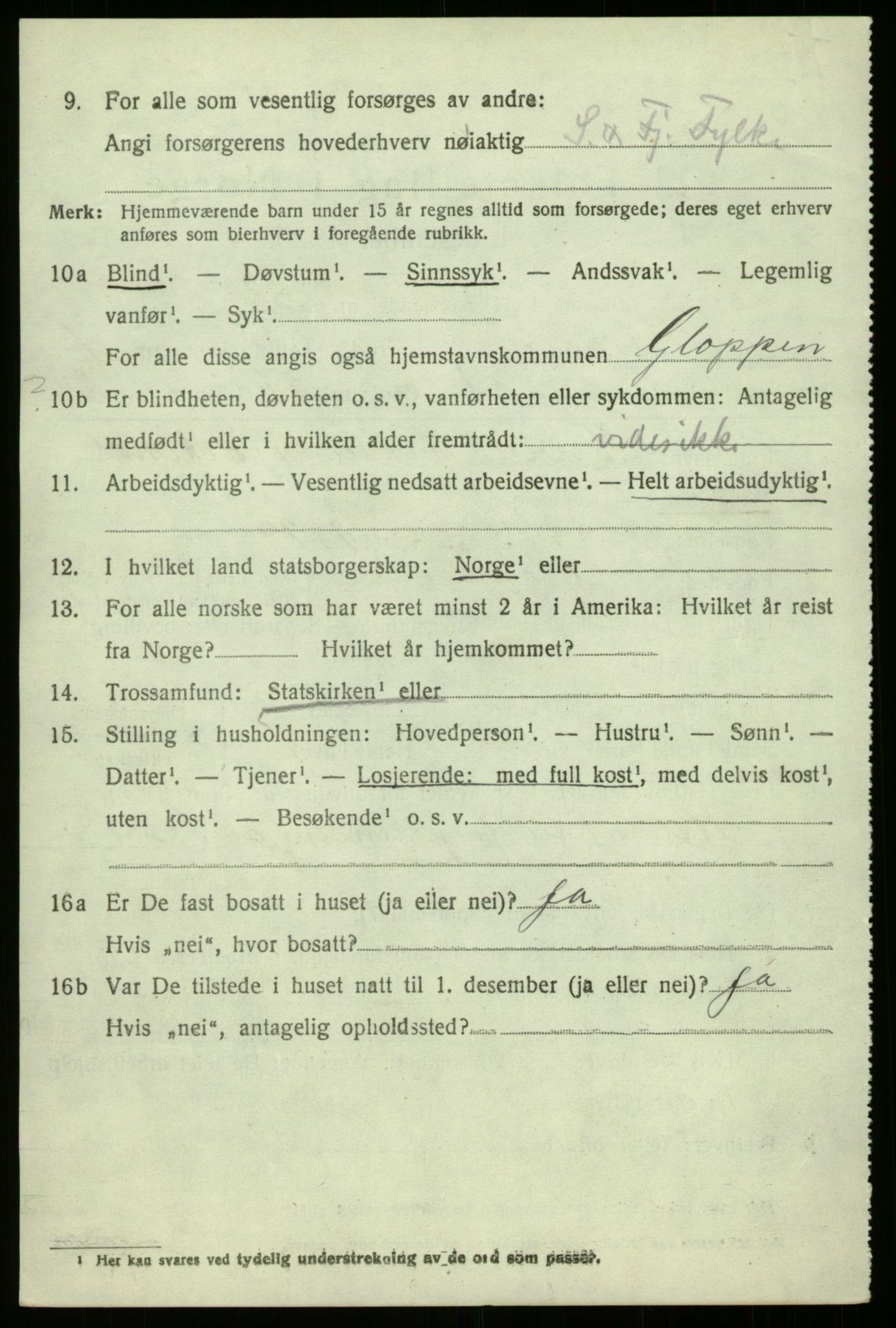 SAB, 1920 census for Gulen, 1920, p. 3458