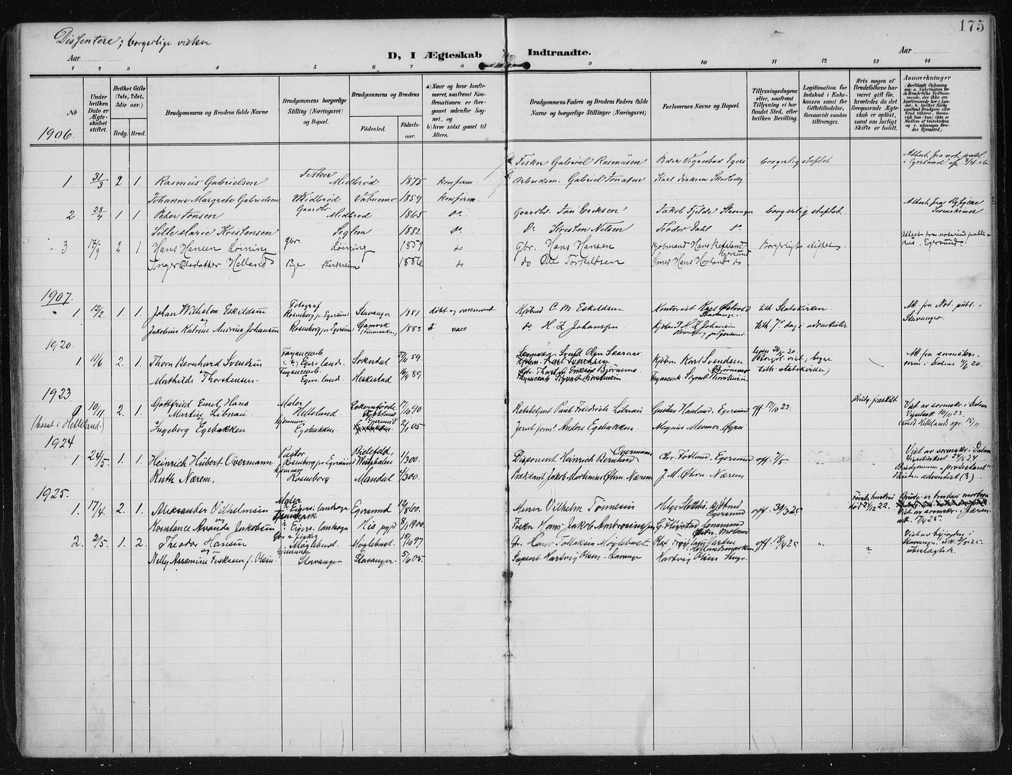 Eigersund sokneprestkontor, AV/SAST-A-101807/001/30/30BA/L0021: Parish register (official) no. A 20, 1906-1928, p. 175