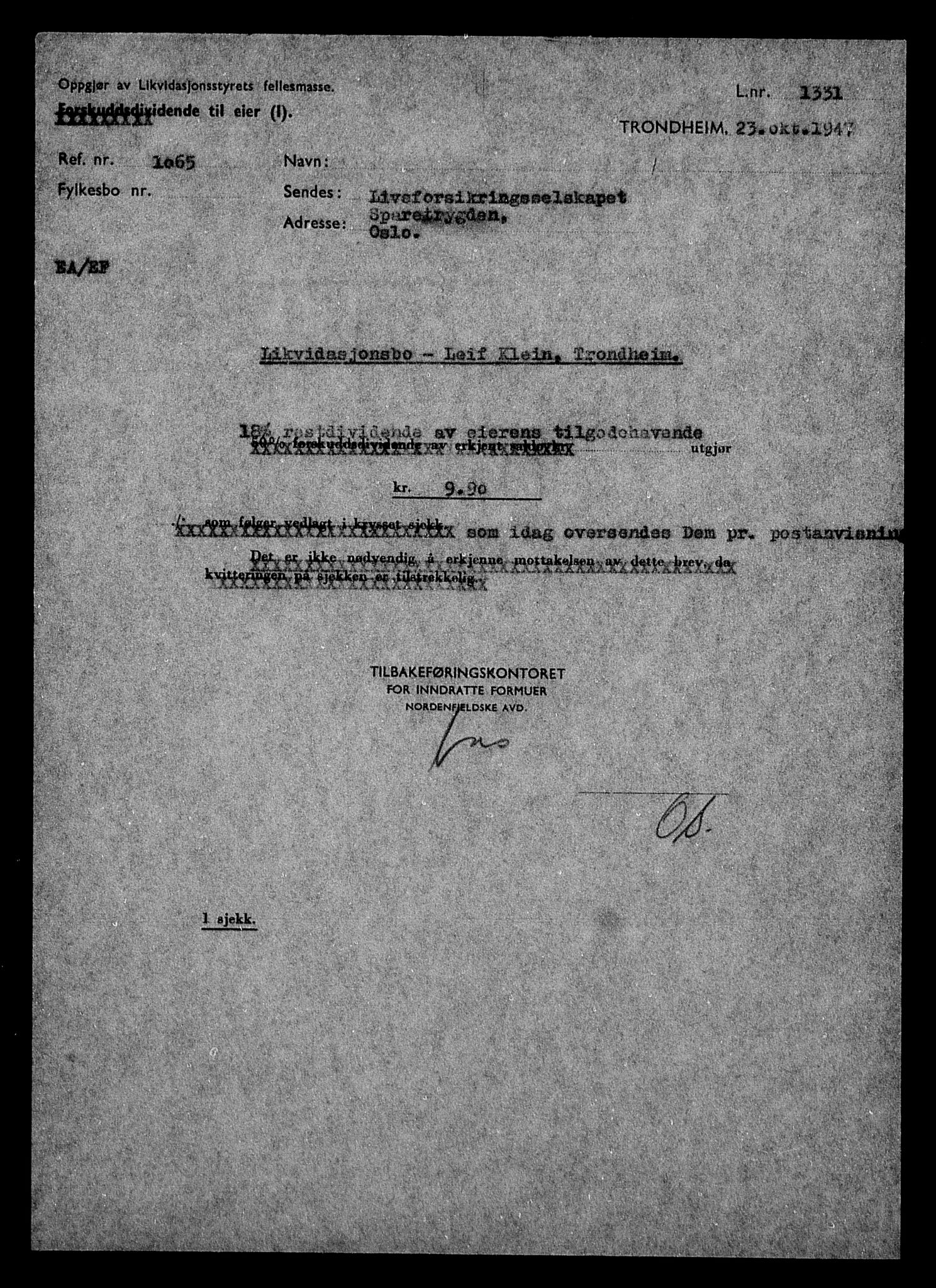 Justisdepartementet, Tilbakeføringskontoret for inndratte formuer, AV/RA-S-1564/H/Hc/Hca/L0902: --, 1945-1947, p. 123