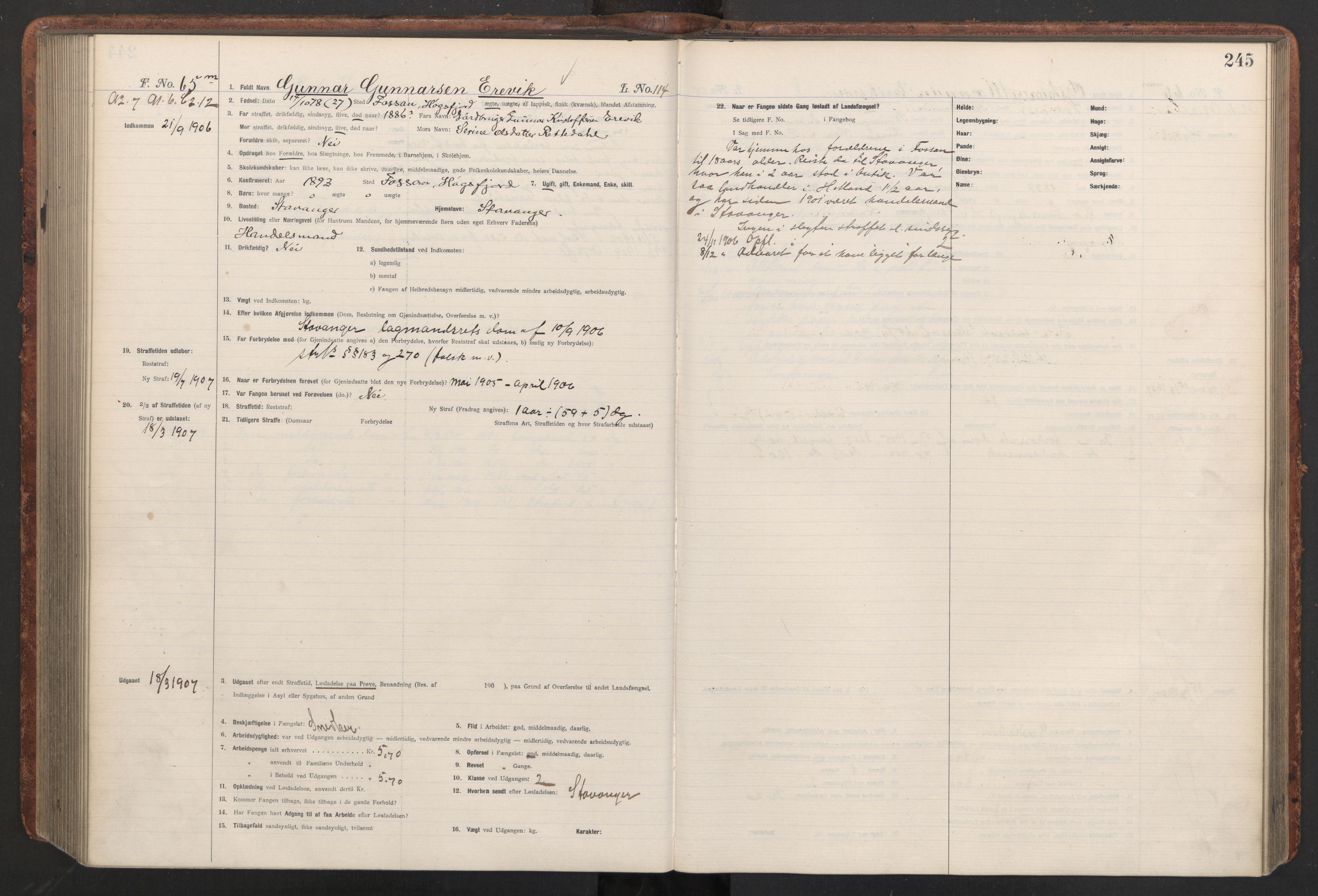 Botsfengslet, AV/RA-S-1539/D/Db/Dbb/L0040: 821l - 171m, 1905-1907, p. 245