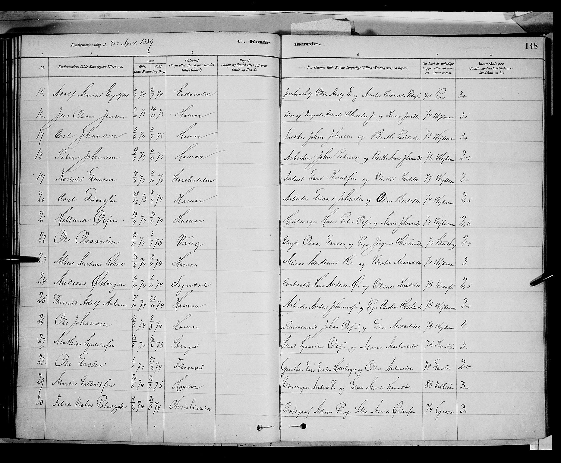 Vang prestekontor, Hedmark, AV/SAH-PREST-008/H/Ha/Haa/L0016: Parish register (official) no. 16, 1878-1889, p. 148