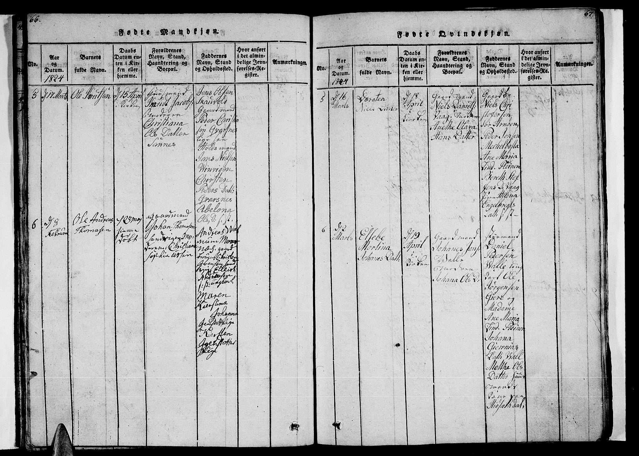 Ministerialprotokoller, klokkerbøker og fødselsregistre - Nordland, AV/SAT-A-1459/805/L0105: Parish register (copy) no. 805C01, 1820-1839, p. 66-67