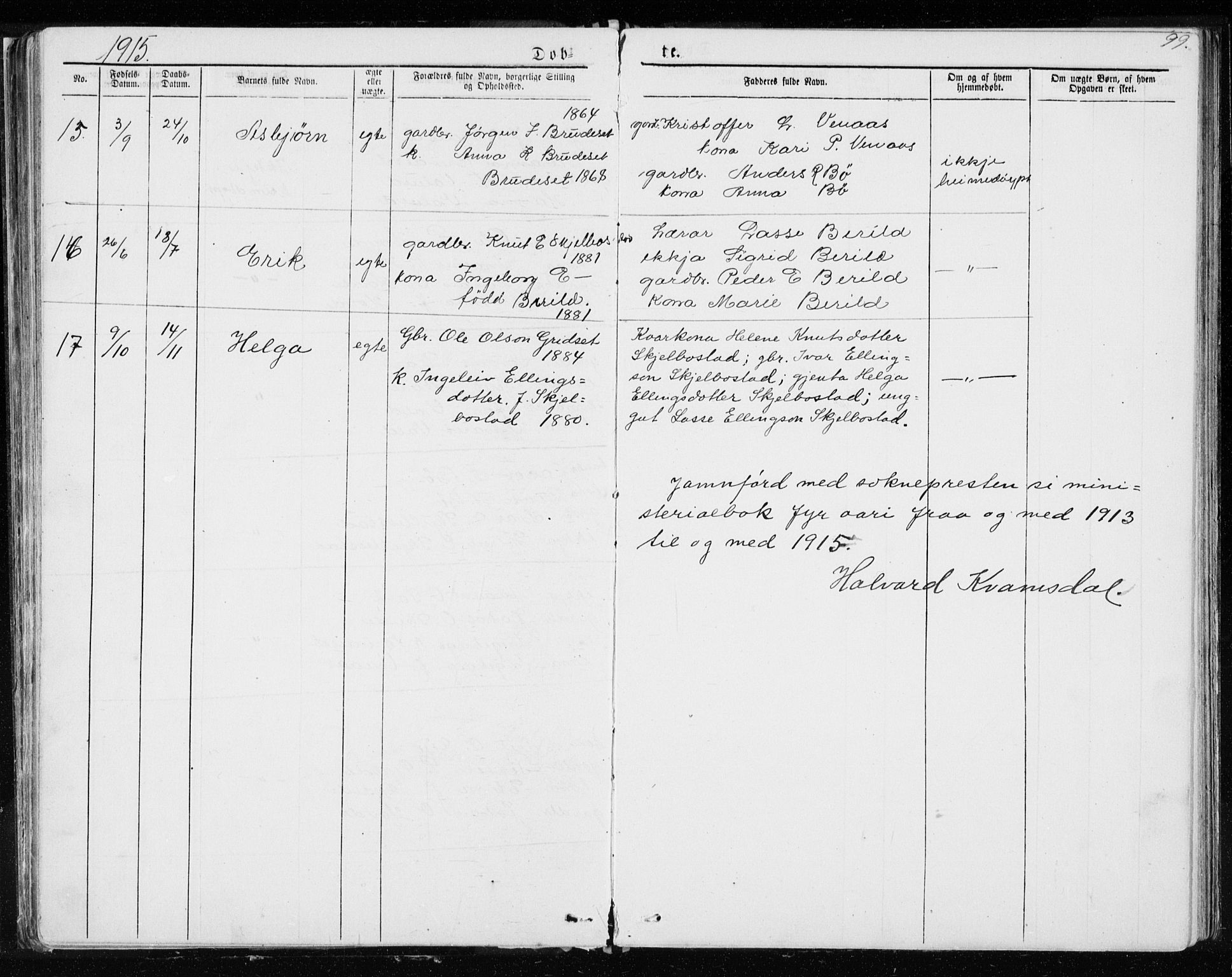 Ministerialprotokoller, klokkerbøker og fødselsregistre - Møre og Romsdal, AV/SAT-A-1454/543/L0564: Parish register (copy) no. 543C02, 1867-1915, p. 99