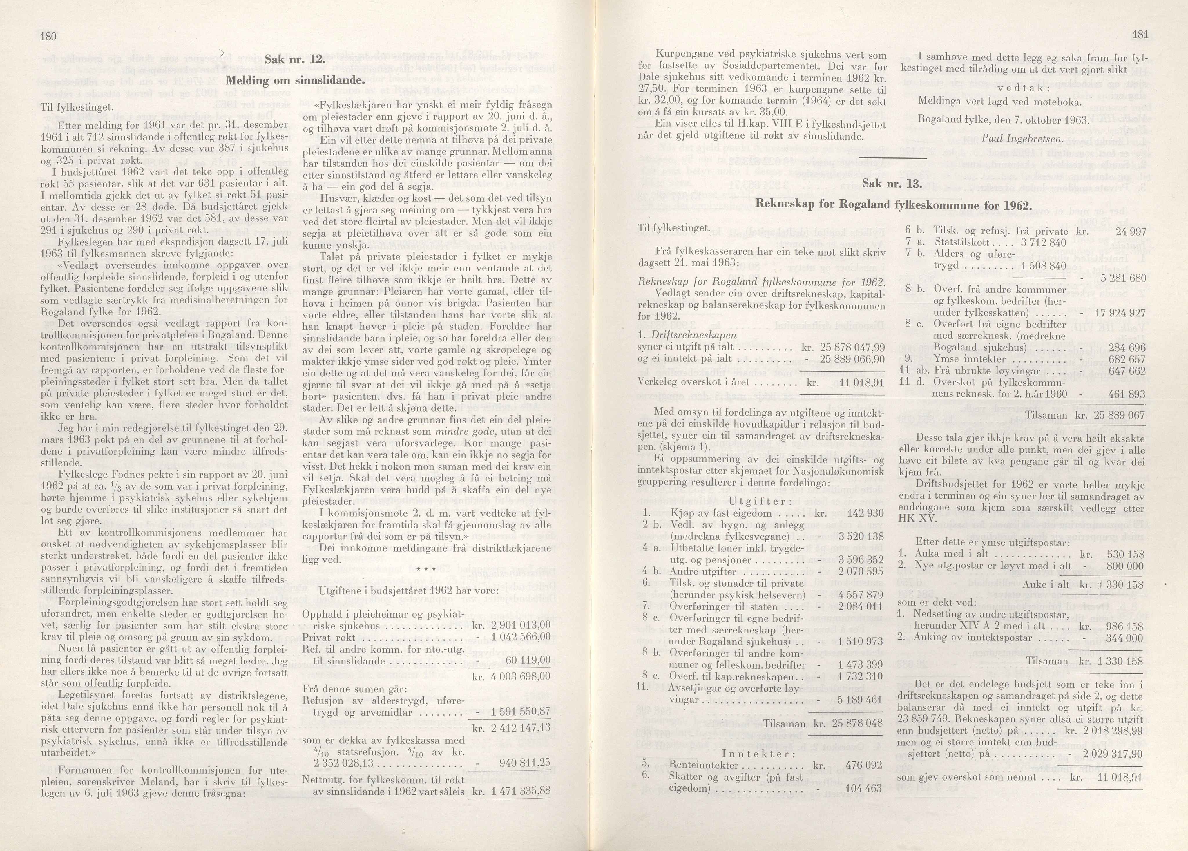 Rogaland fylkeskommune - Fylkesrådmannen , IKAR/A-900/A/Aa/Aaa/L0083: Møtebok , 1963, p. 180-181