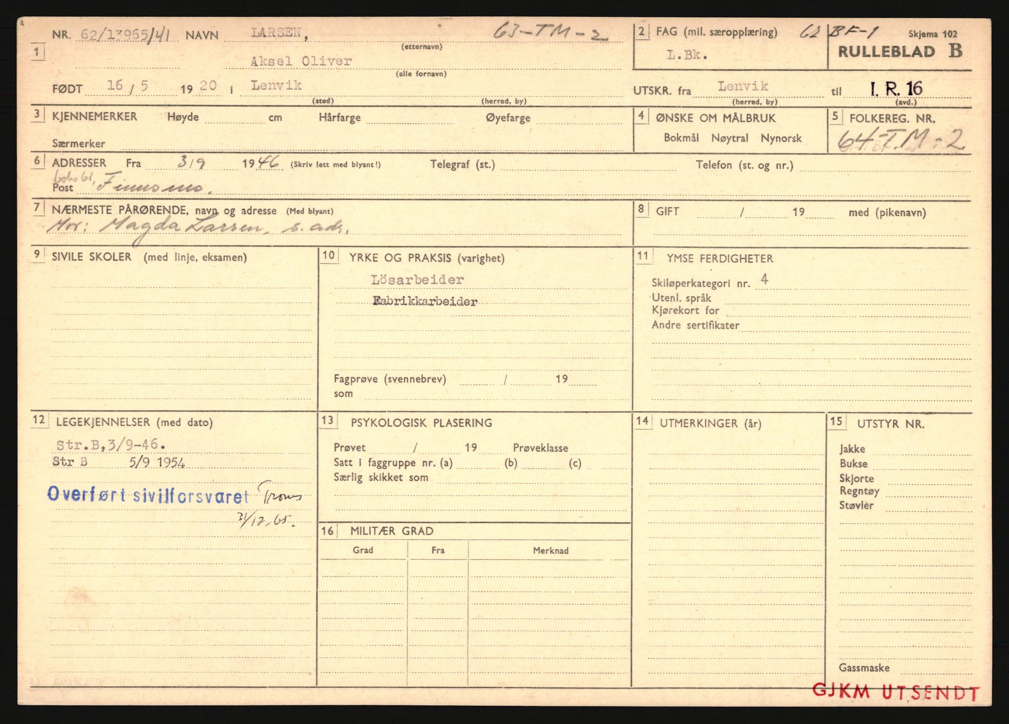 Forsvaret, Troms infanteriregiment nr. 16, AV/RA-RAFA-3146/P/Pa/L0024/0002: Rulleblad / Rulleblad for regimentets menige mannskaper, årsklasse 1941, 1941, p. 266