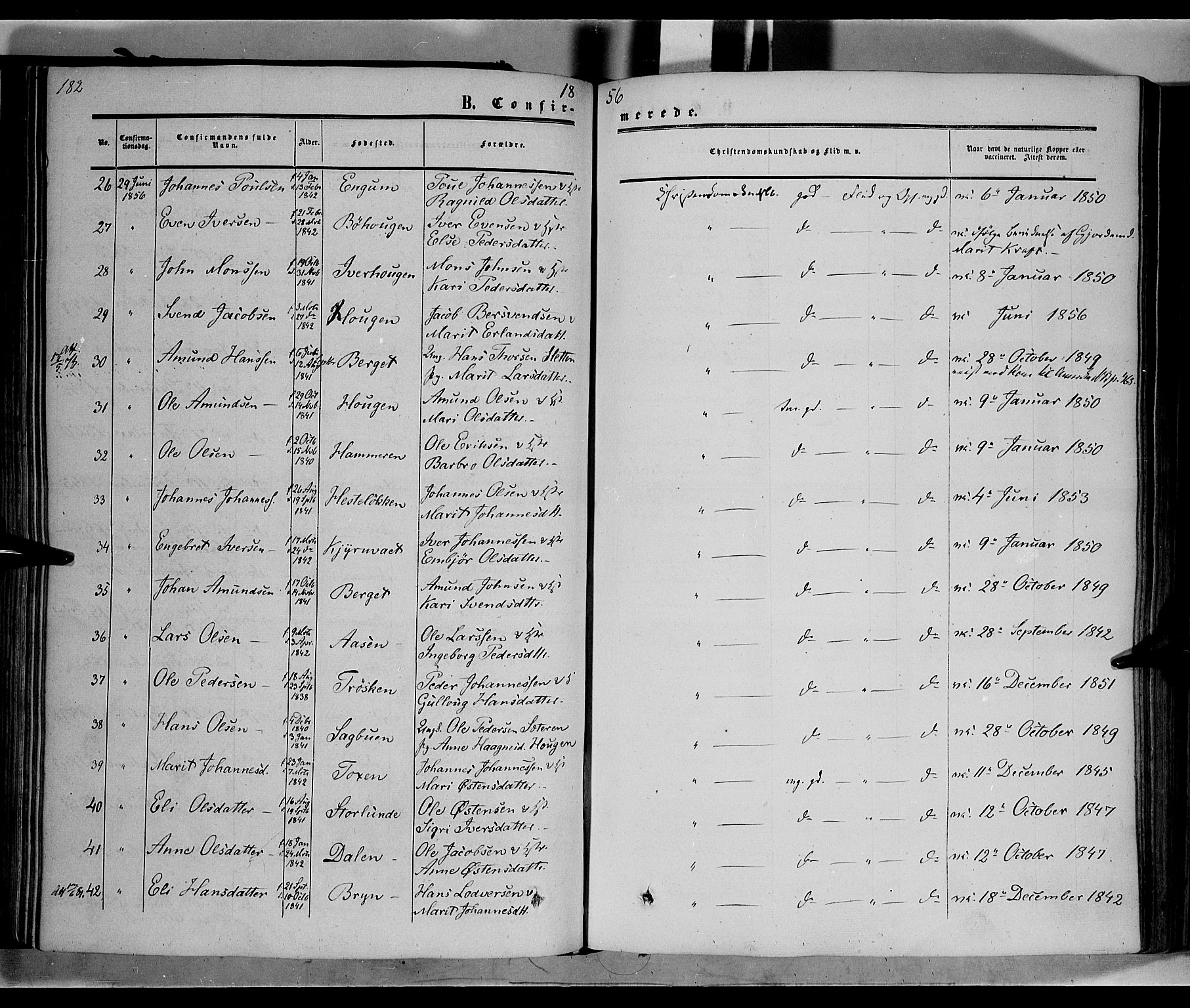 Nord-Fron prestekontor, AV/SAH-PREST-080/H/Ha/Haa/L0001: Parish register (official) no. 1, 1851-1864, p. 182