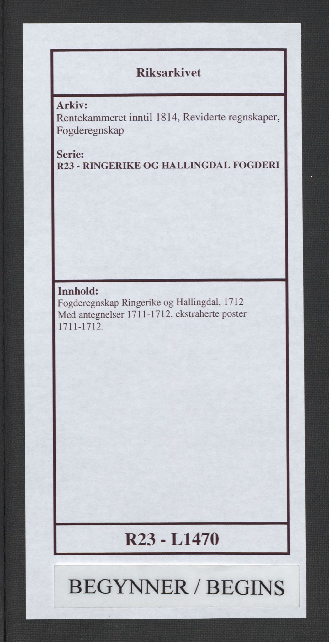 Rentekammeret inntil 1814, Reviderte regnskaper, Fogderegnskap, AV/RA-EA-4092/R23/L1470: Fogderegnskap Ringerike og Hallingdal, 1712, p. 1