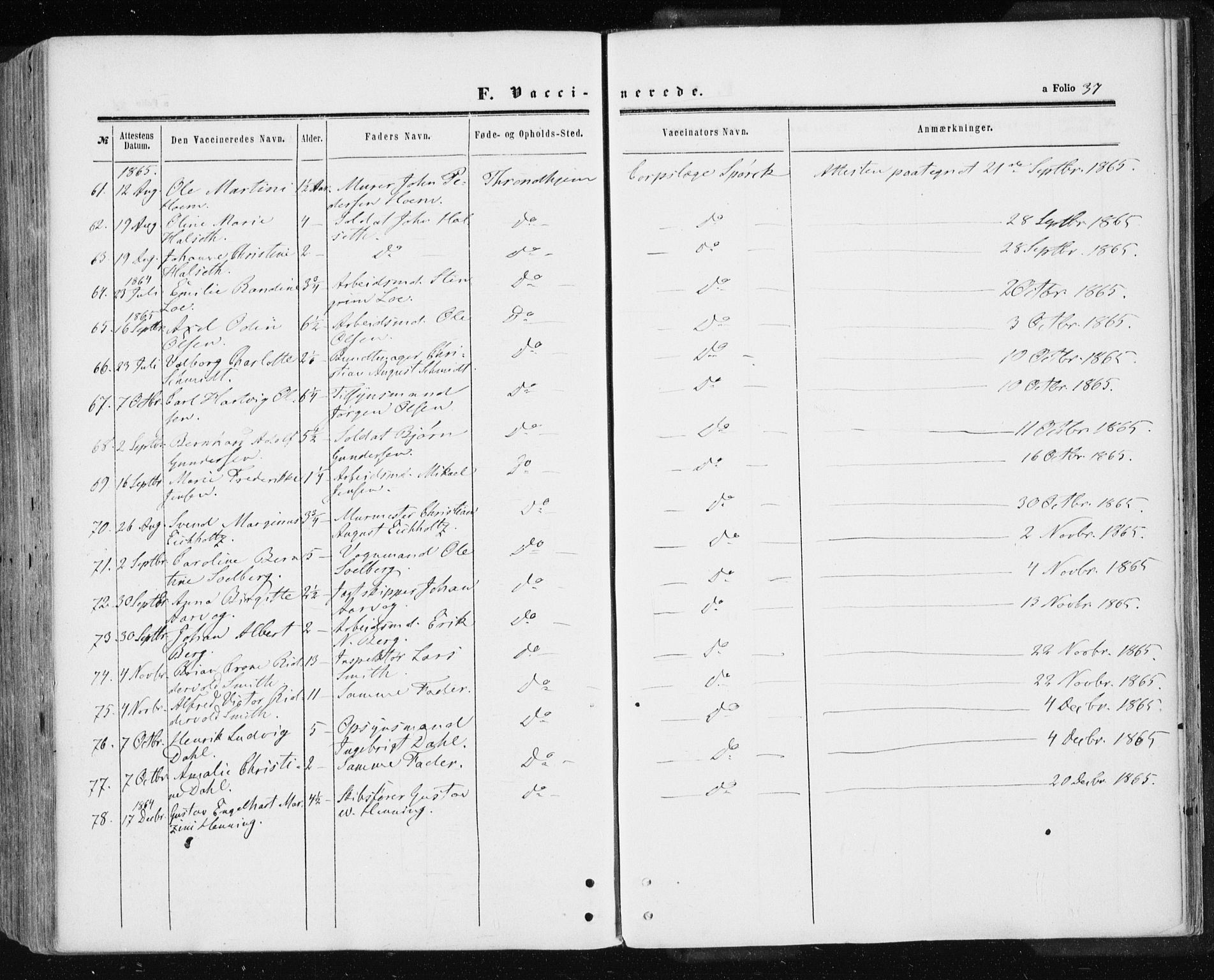 Ministerialprotokoller, klokkerbøker og fødselsregistre - Sør-Trøndelag, AV/SAT-A-1456/601/L0053: Parish register (official) no. 601A21, 1857-1865, p. 37