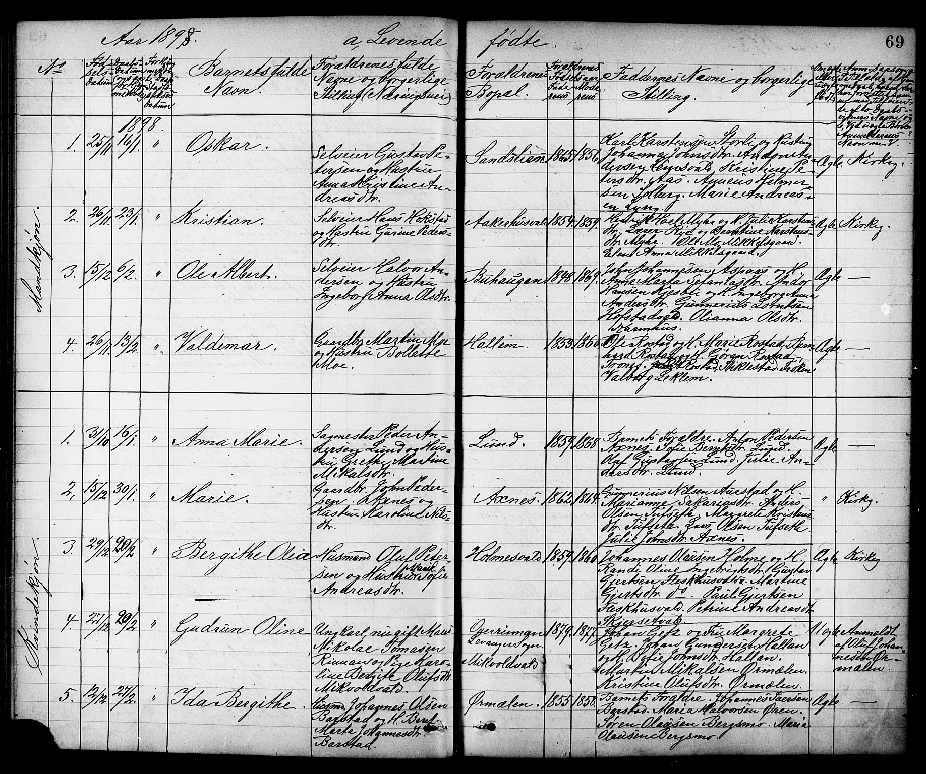 Ministerialprotokoller, klokkerbøker og fødselsregistre - Nord-Trøndelag, SAT/A-1458/723/L0257: Parish register (copy) no. 723C05, 1890-1907, p. 69