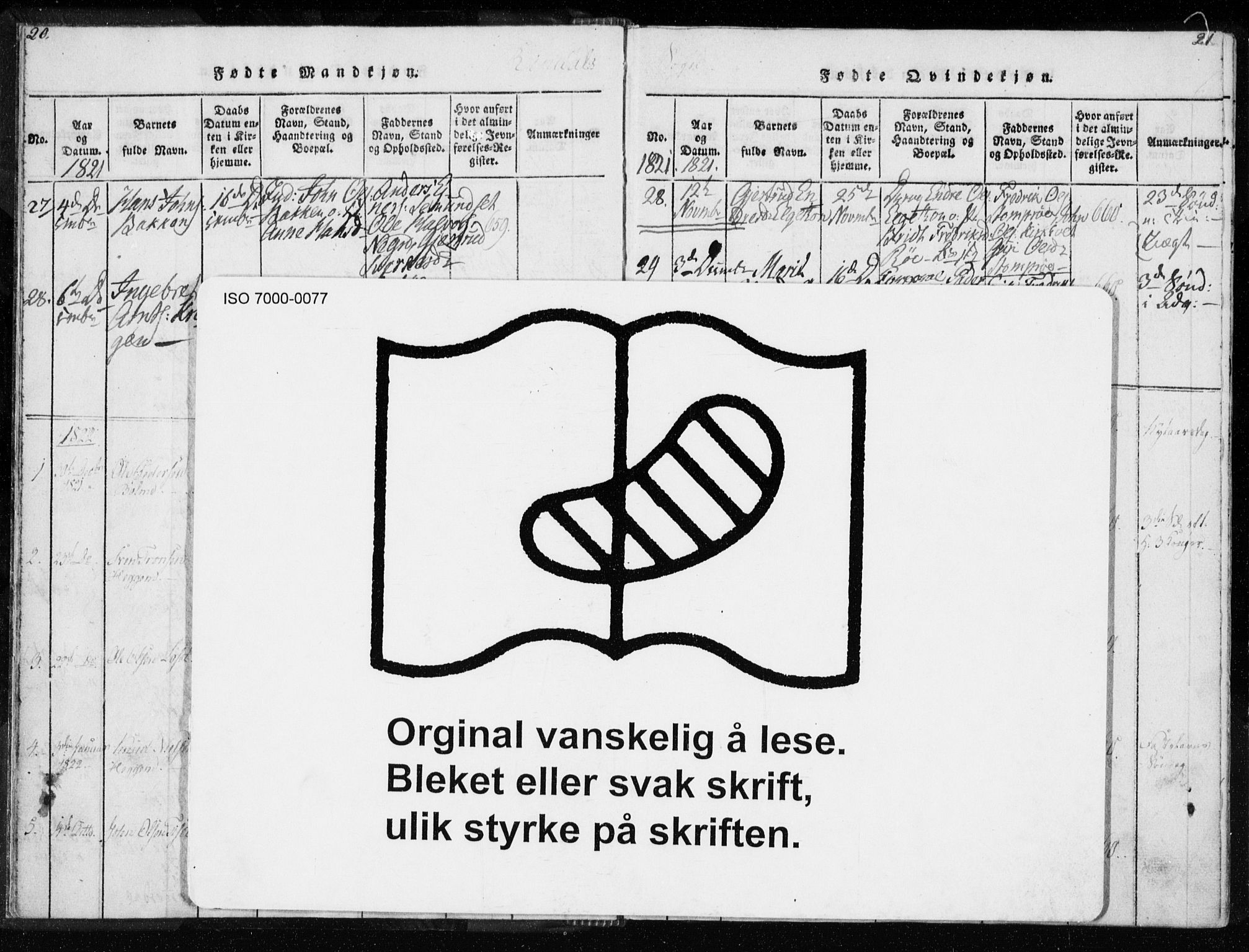 Ministerialprotokoller, klokkerbøker og fødselsregistre - Møre og Romsdal, AV/SAT-A-1454/595/L1041: Parish register (official) no. 595A03, 1819-1829, p. 20-21