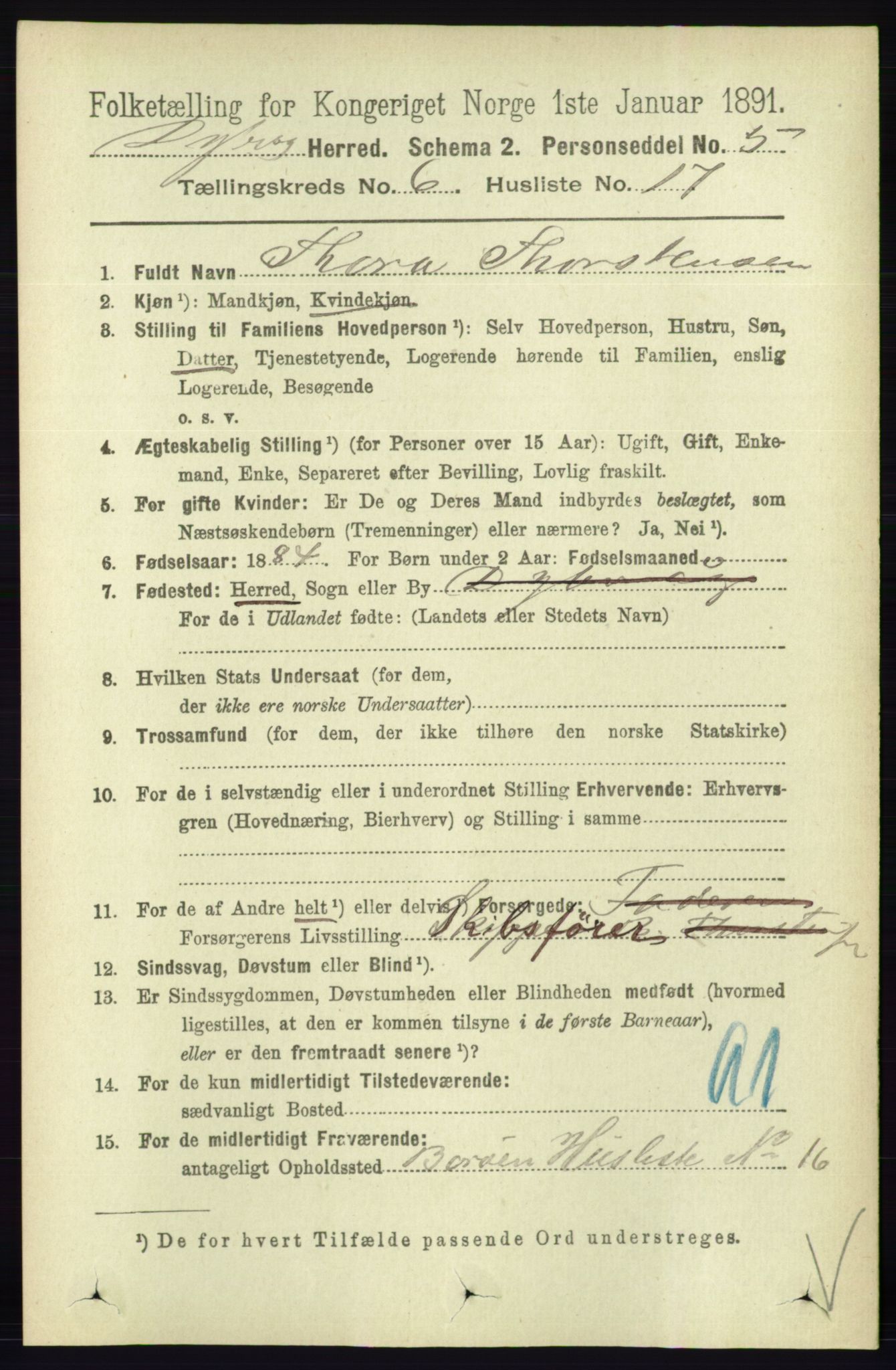 RA, 1891 census for 0915 Dypvåg, 1891, p. 1880