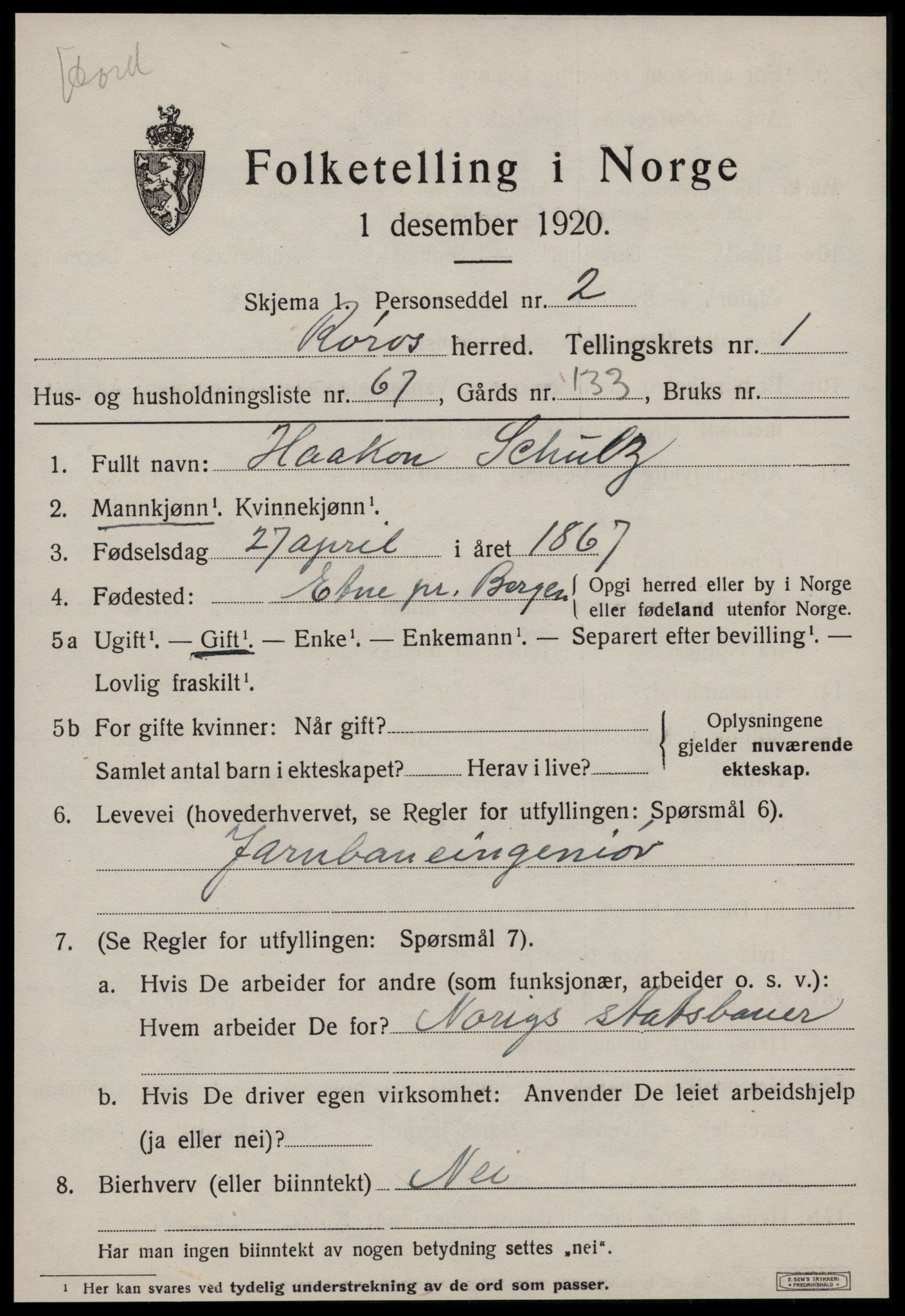 SAT, 1920 census for Røros, 1920, p. 2738