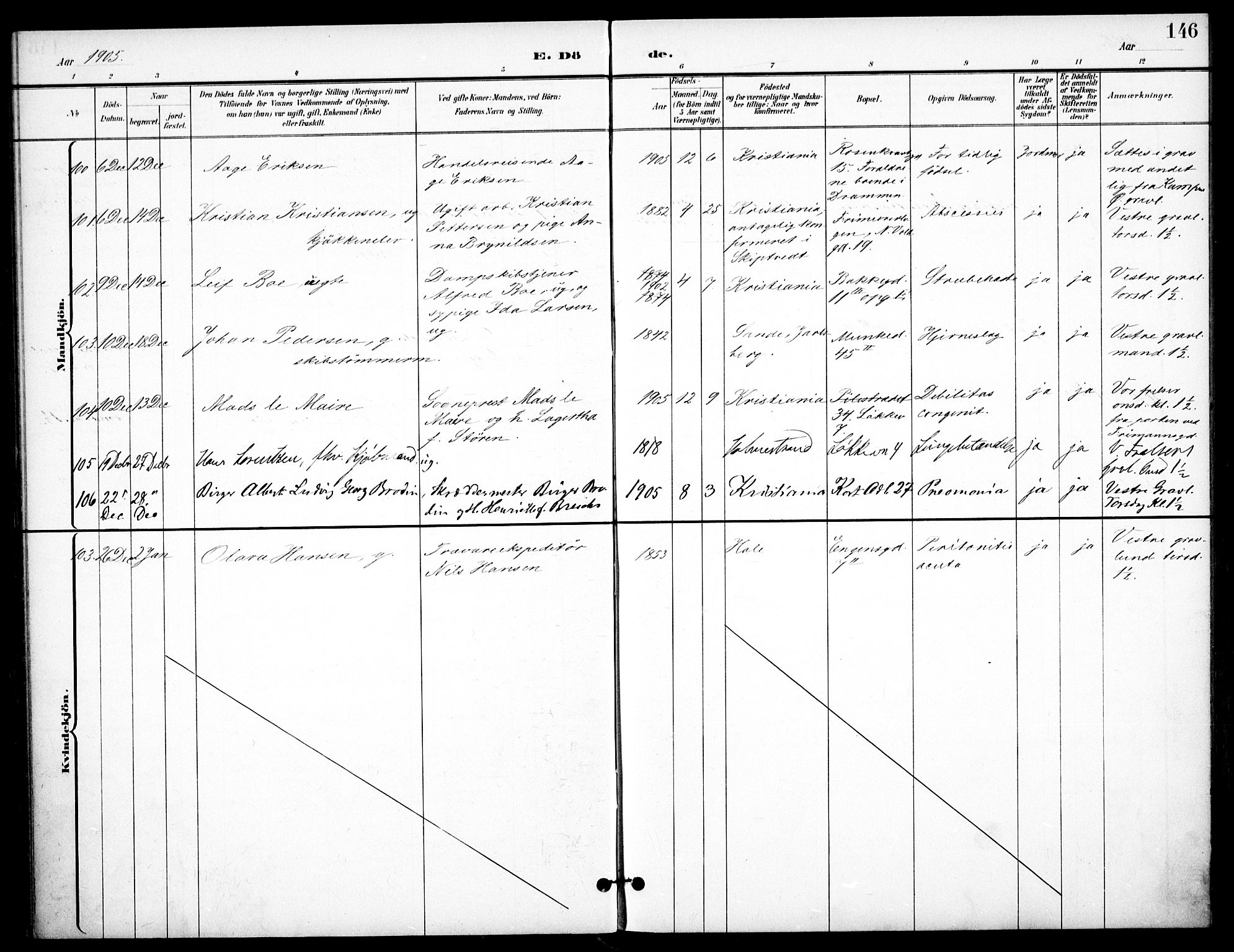 Johannes prestekontor Kirkebøker, AV/SAO-A-10852/F/Fa/L0008: Parish register (official) no. 8, 1897-1917, p. 146