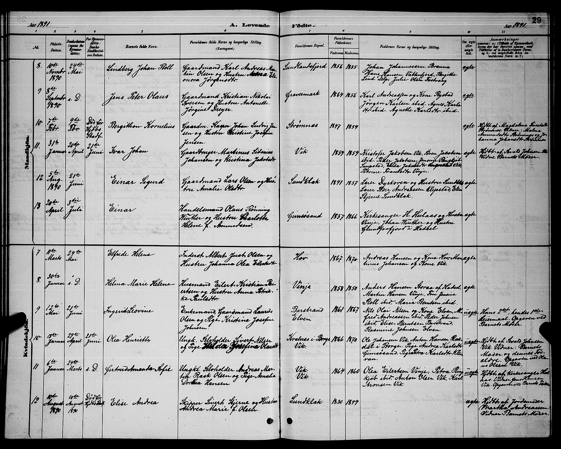 Ministerialprotokoller, klokkerbøker og fødselsregistre - Nordland, AV/SAT-A-1459/876/L1104: Parish register (copy) no. 876C03, 1886-1896, p. 29