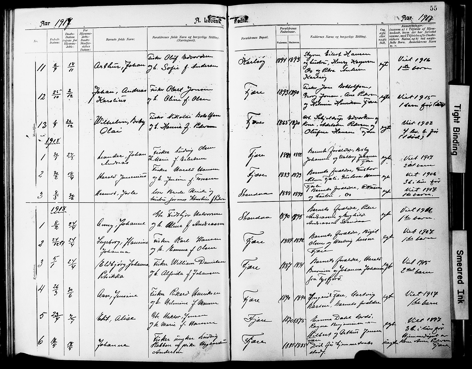 Ministerialprotokoller, klokkerbøker og fødselsregistre - Nordland, SAT/A-1459/803/L0077: Parish register (copy) no. 803C04, 1897-1930, p. 55