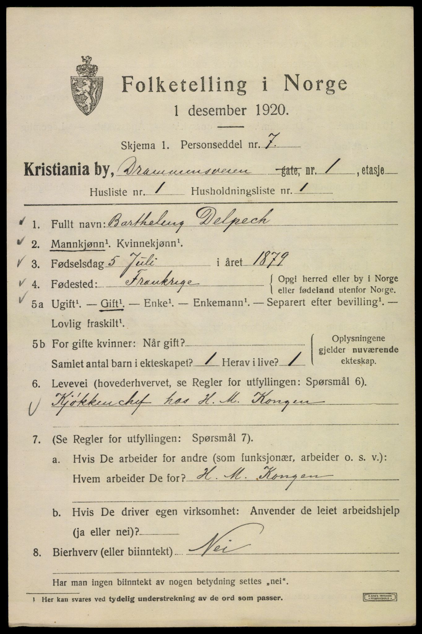 SAO, 1920 census for Kristiania, 1920, p. 200595