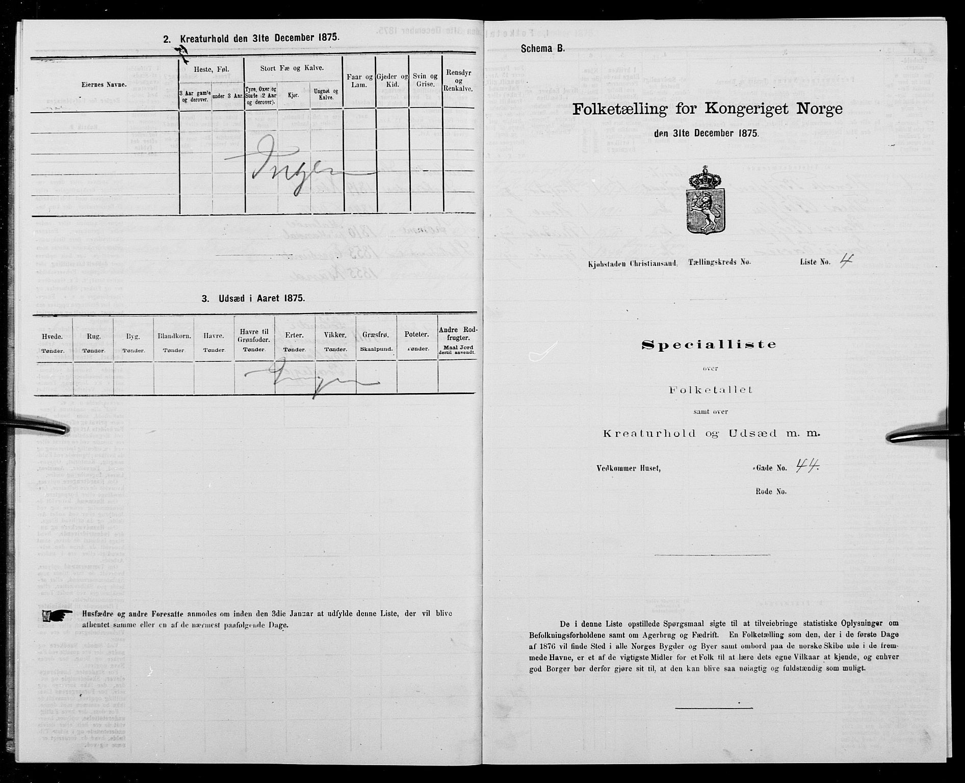 SAK, 1875 census for 1001P Kristiansand, 1875, p. 185