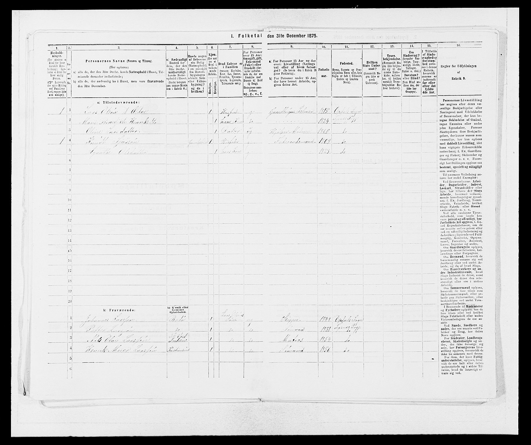 SAB, 1875 census for 1223P Tysnes, 1875, p. 437