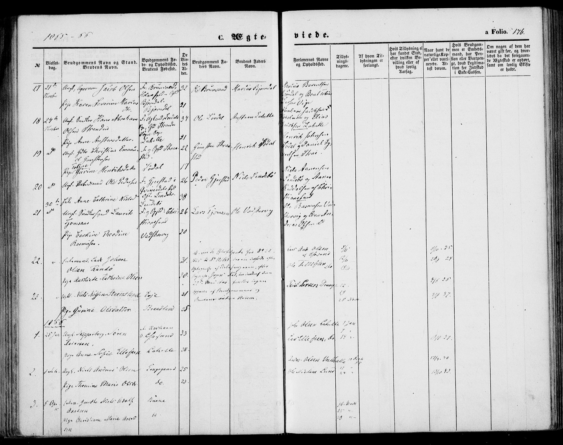 Oddernes sokneprestkontor, AV/SAK-1111-0033/F/Fa/Faa/L0008: Parish register (official) no. A 8, 1864-1880, p. 176