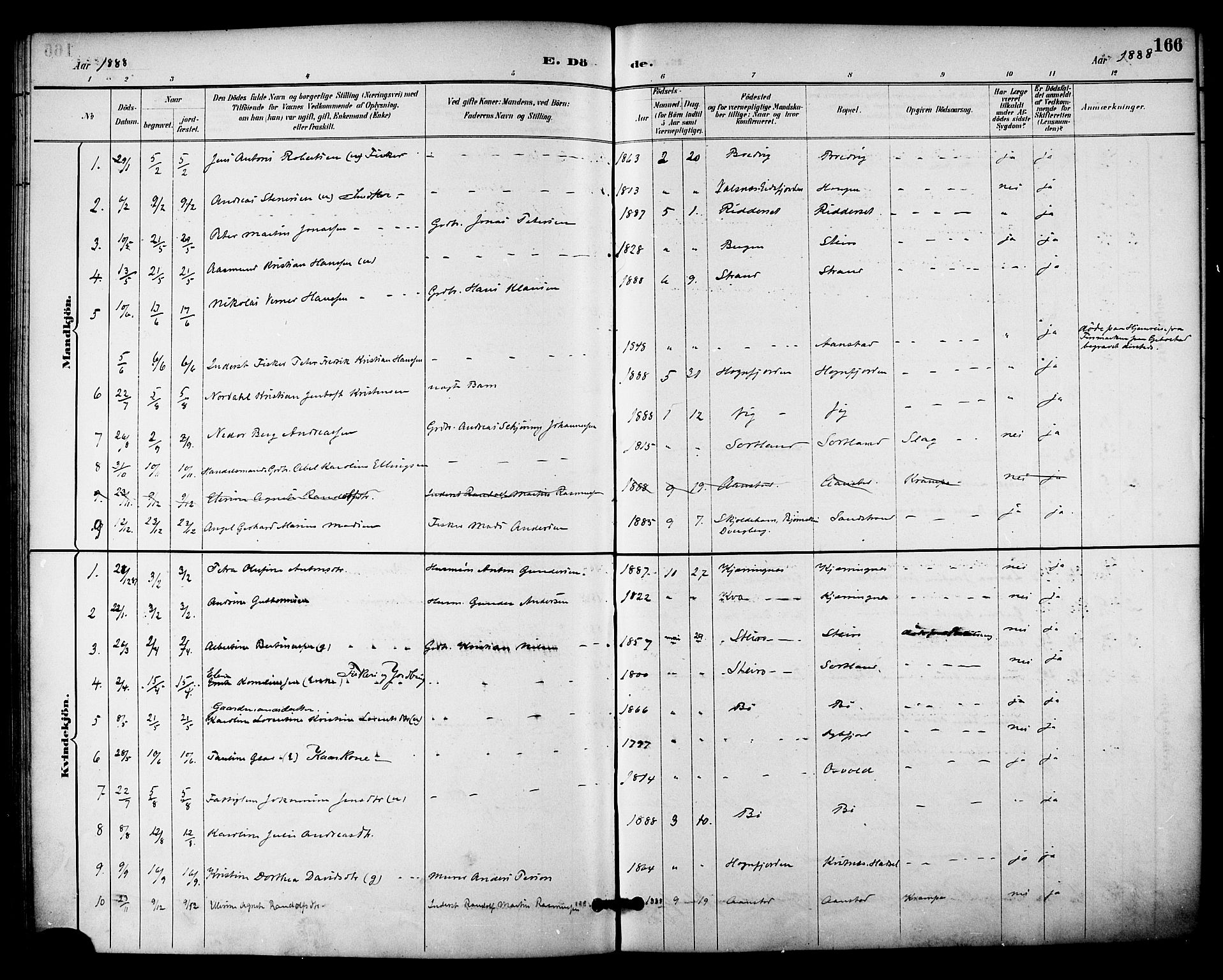 Ministerialprotokoller, klokkerbøker og fødselsregistre - Nordland, AV/SAT-A-1459/895/L1371: Parish register (official) no. 895A06, 1885-1894, p. 166