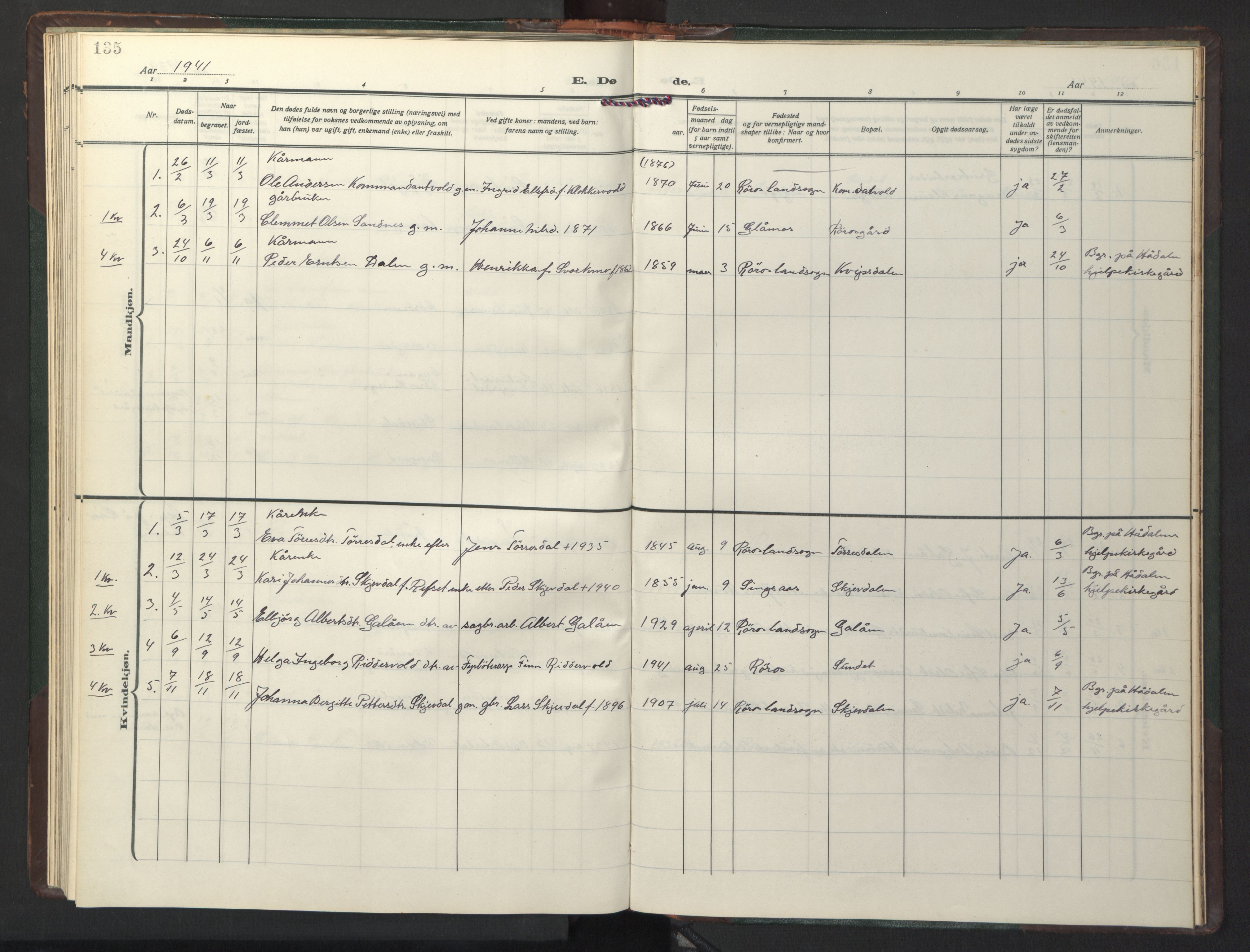 Ministerialprotokoller, klokkerbøker og fødselsregistre - Sør-Trøndelag, SAT/A-1456/681/L0944: Parish register (copy) no. 681C08, 1926-1954, p. 135