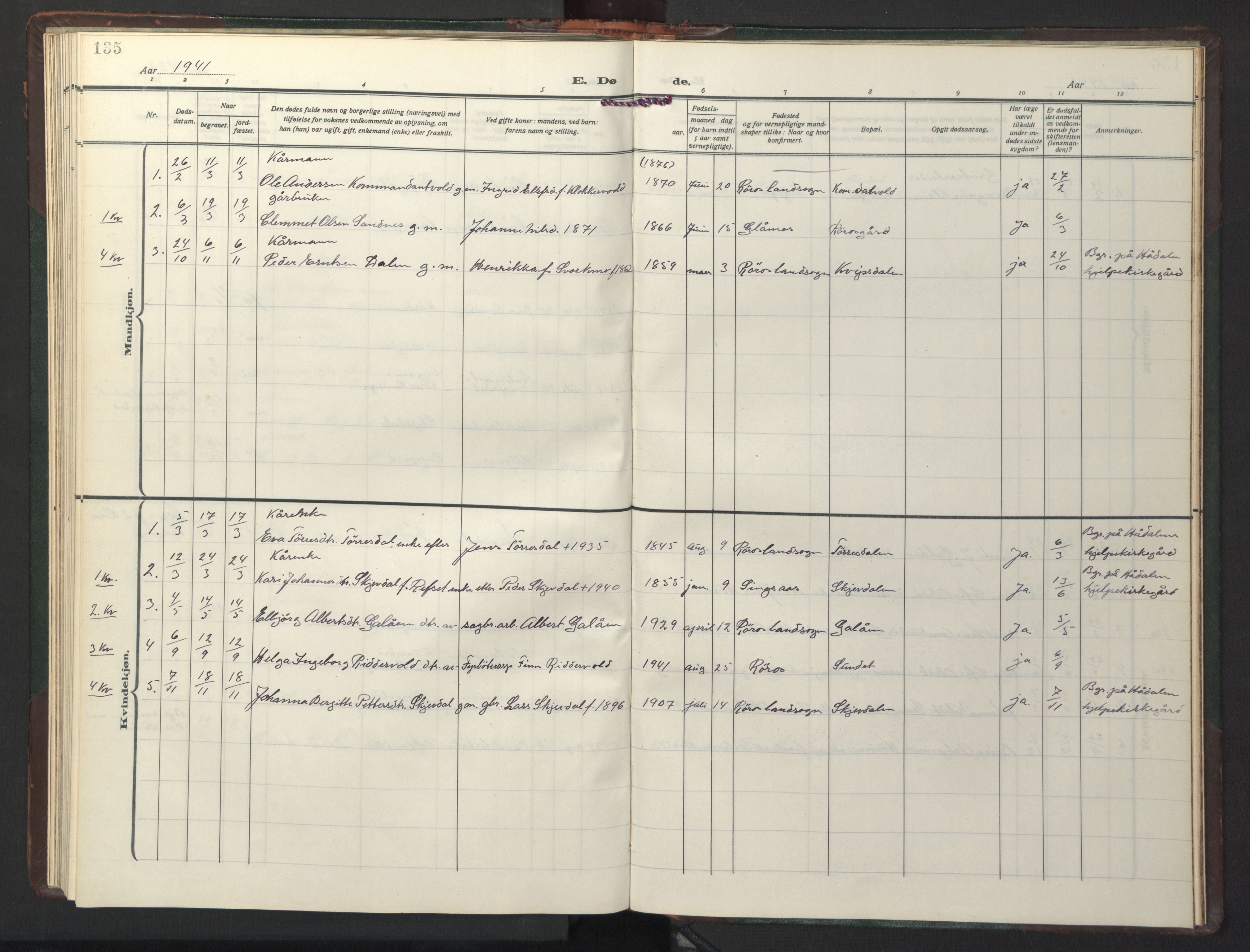 Ministerialprotokoller, klokkerbøker og fødselsregistre - Sør-Trøndelag, AV/SAT-A-1456/681/L0944: Parish register (copy) no. 681C08, 1926-1954, p. 135