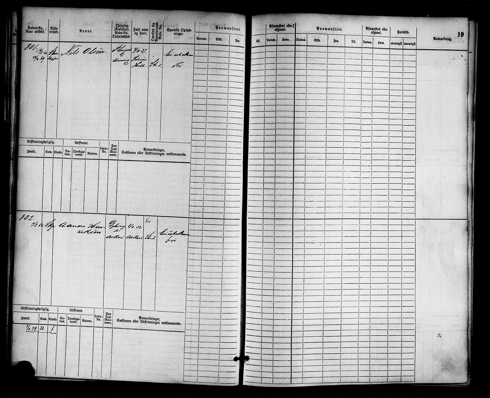 Tvedestrand mønstringskrets, AV/SAK-2031-0011/F/Fb/L0002: Hovedrulle nr 767-1528, R-3, 1868-1900, p. 19