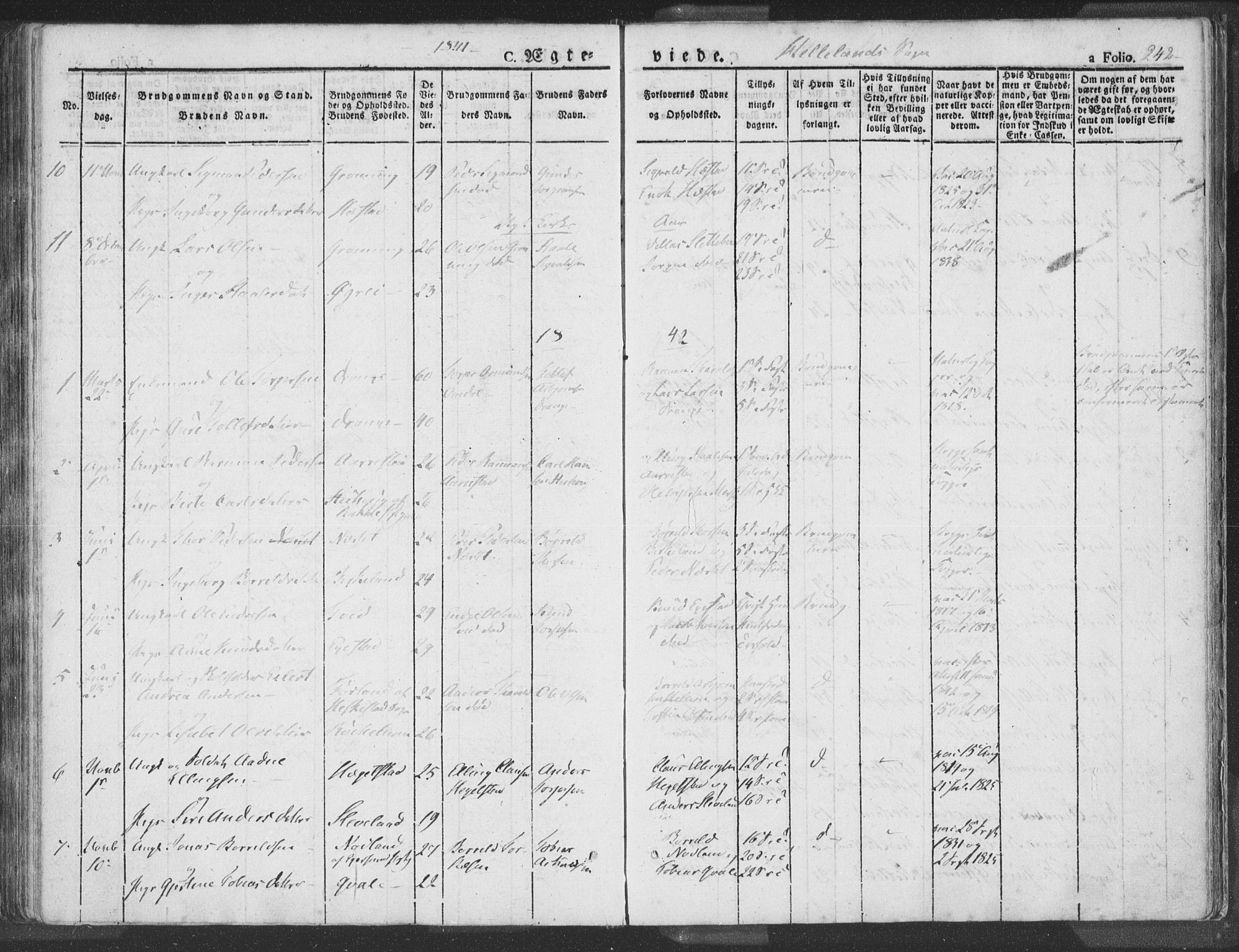 Helleland sokneprestkontor, AV/SAST-A-101810: Parish register (official) no. A 6.1, 1834-1863, p. 242