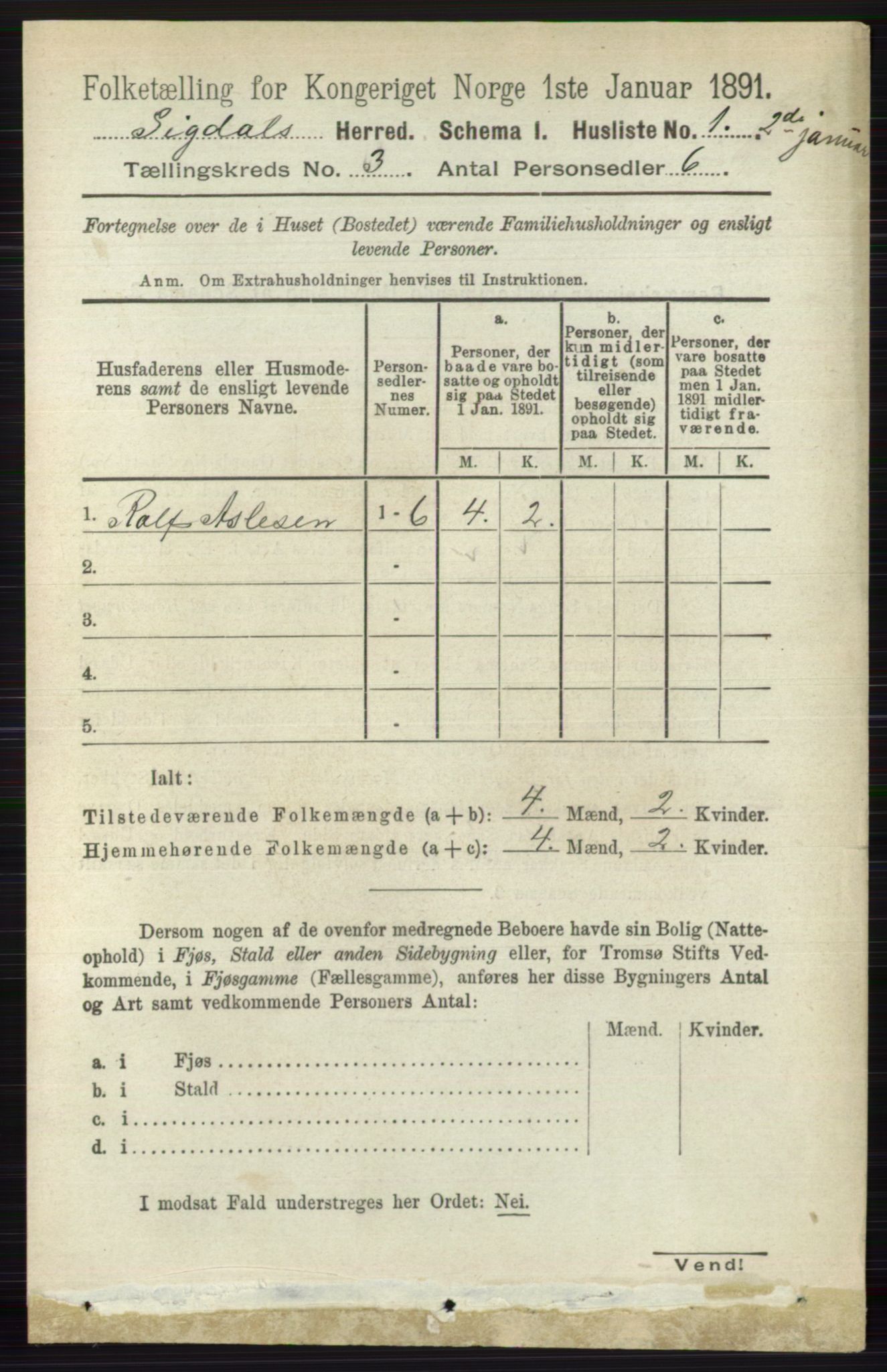 RA, 1891 census for 0621 Sigdal, 1891, p. 1281