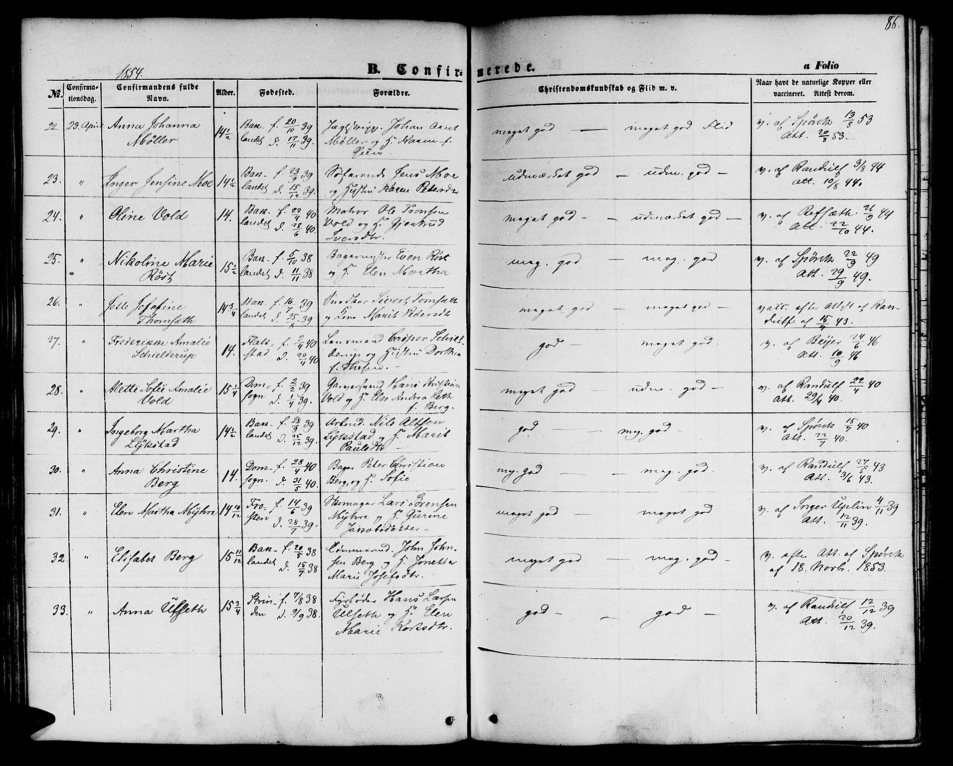 Ministerialprotokoller, klokkerbøker og fødselsregistre - Sør-Trøndelag, AV/SAT-A-1456/604/L0184: Parish register (official) no. 604A05, 1851-1860, p. 86