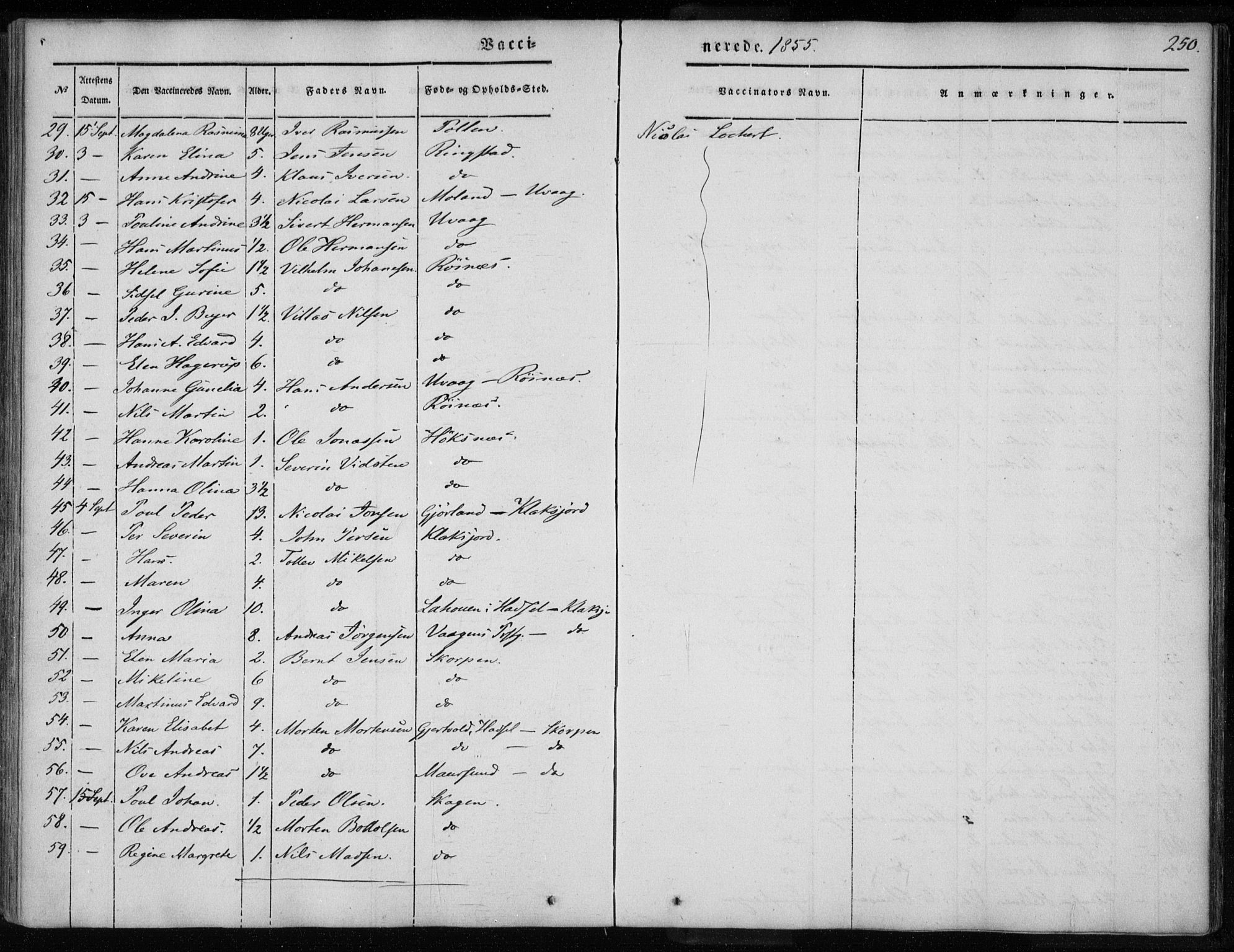 Ministerialprotokoller, klokkerbøker og fødselsregistre - Nordland, AV/SAT-A-1459/891/L1299: Parish register (official) no. 891A04, 1841-1856, p. 250