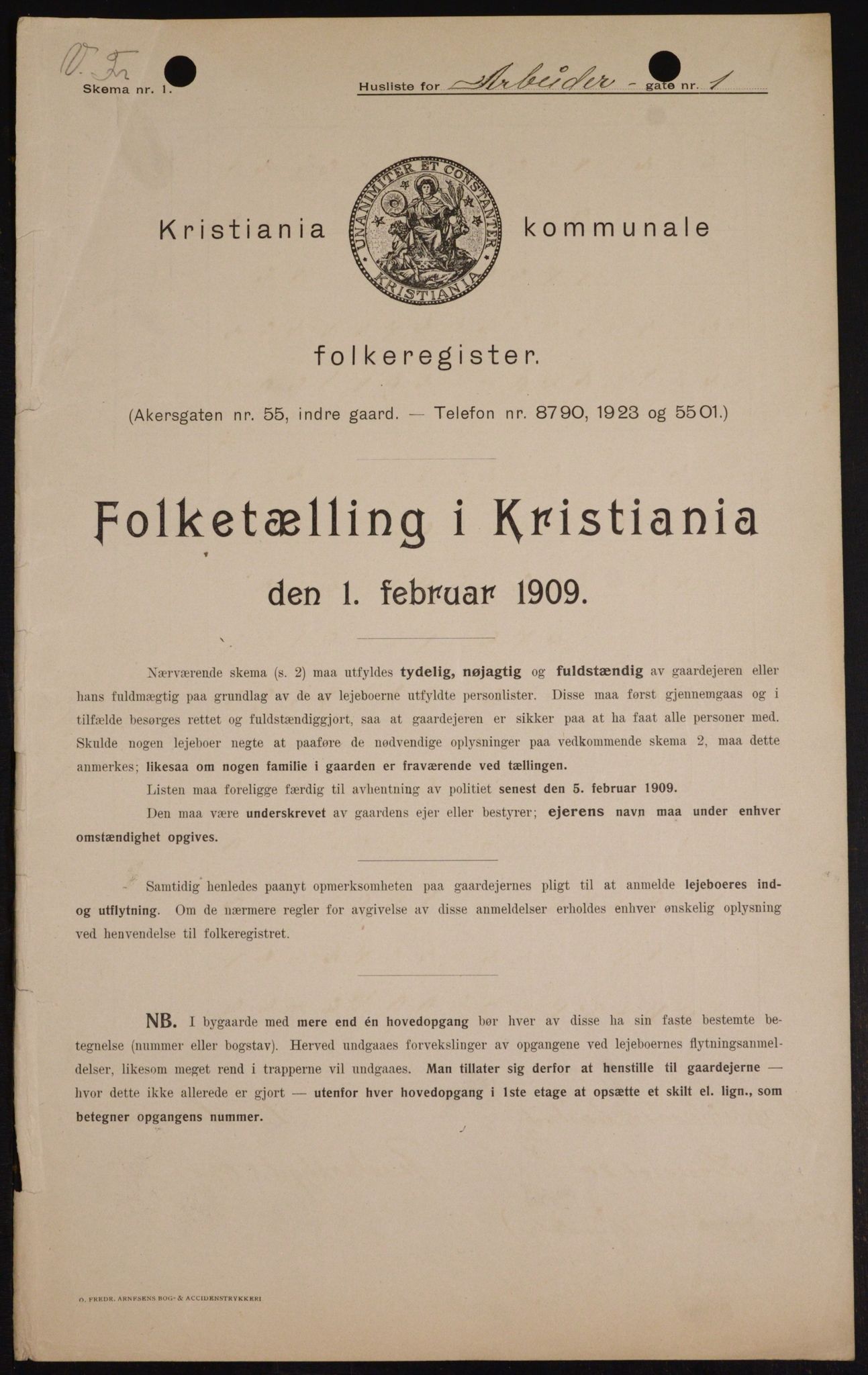 OBA, Municipal Census 1909 for Kristiania, 1909, p. 1409