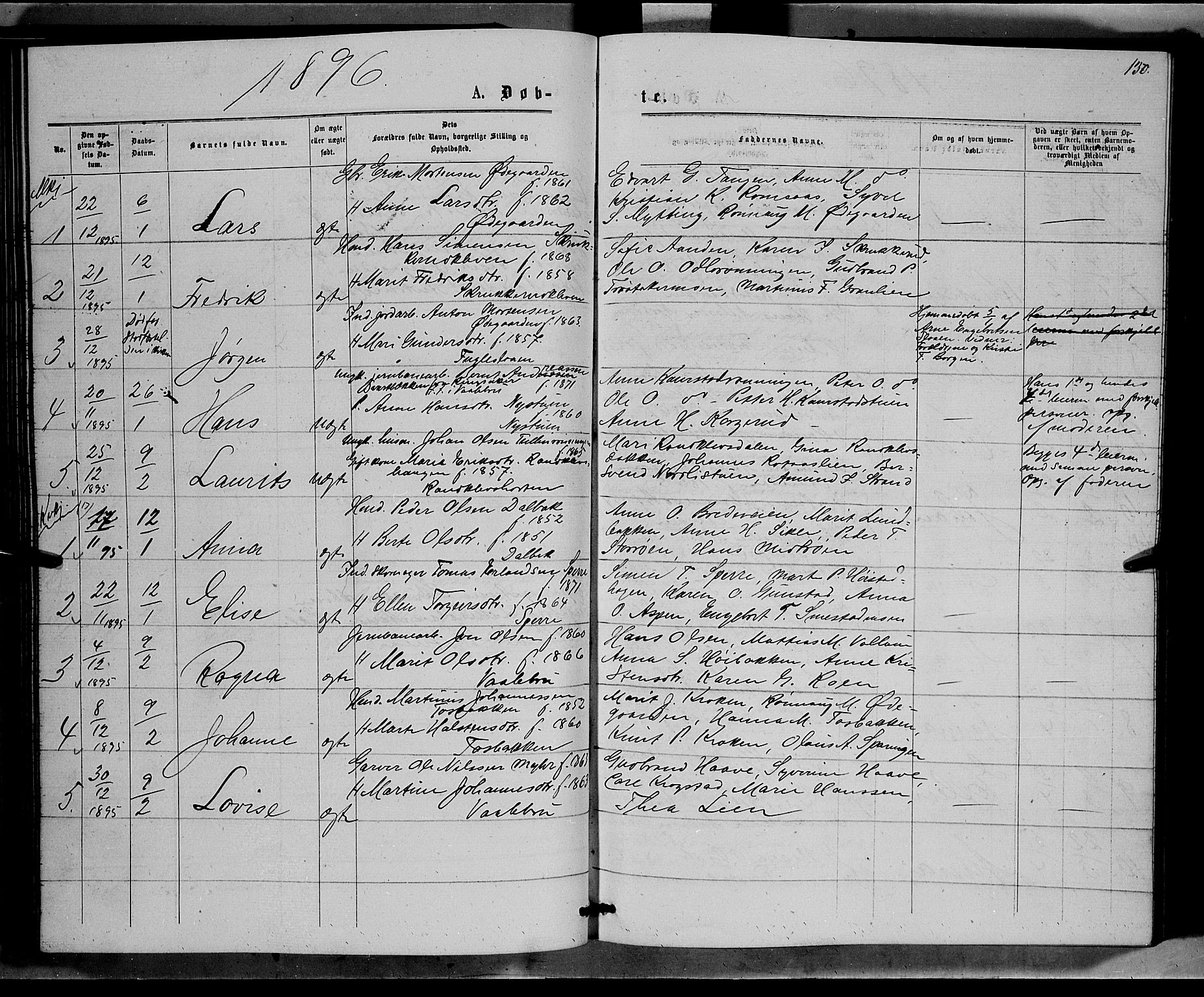 Ringebu prestekontor, AV/SAH-PREST-082/H/Ha/Hab/L0006: Parish register (copy) no. 6, 1880-1898, p. 130