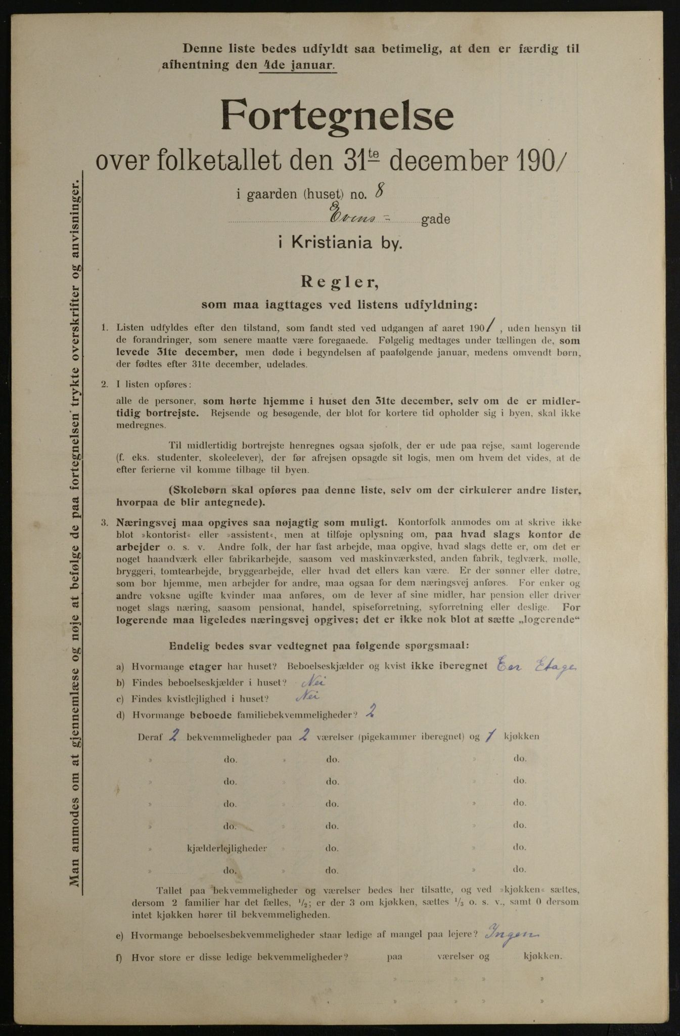 OBA, Municipal Census 1901 for Kristiania, 1901, p. 3705