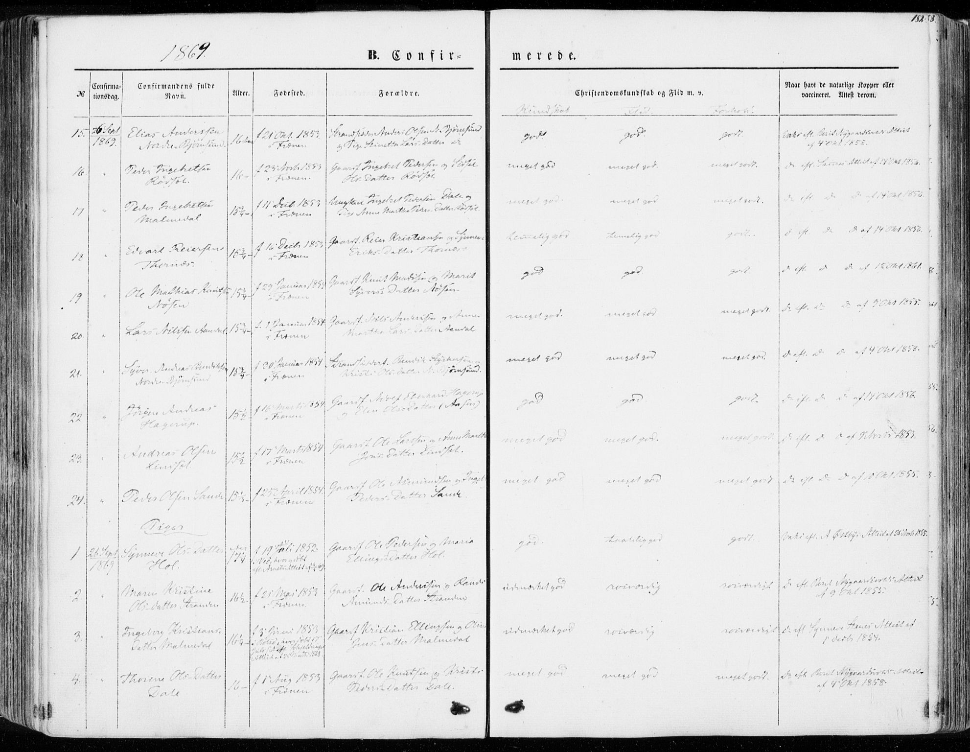 Ministerialprotokoller, klokkerbøker og fødselsregistre - Møre og Romsdal, SAT/A-1454/565/L0748: Parish register (official) no. 565A02, 1845-1872, p. 182