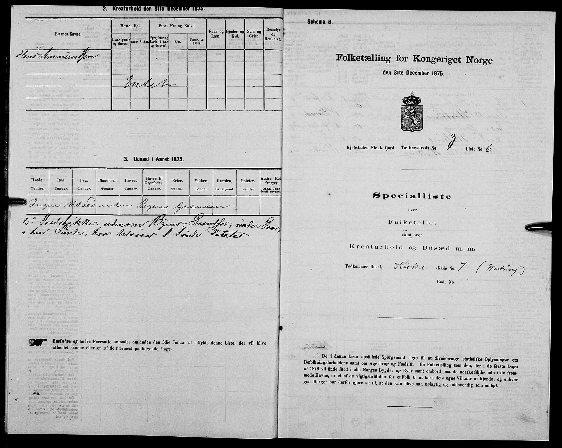 SAK, 1875 census for 1004B Flekkefjord/Flekkefjord, 1875, p. 405