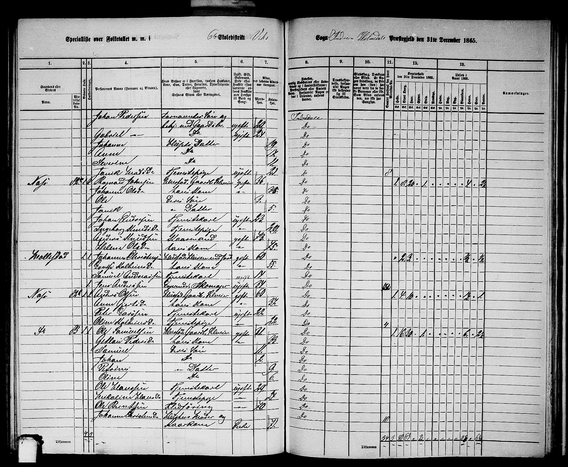 RA, 1865 census for Indre Holmedal, 1865, p. 128