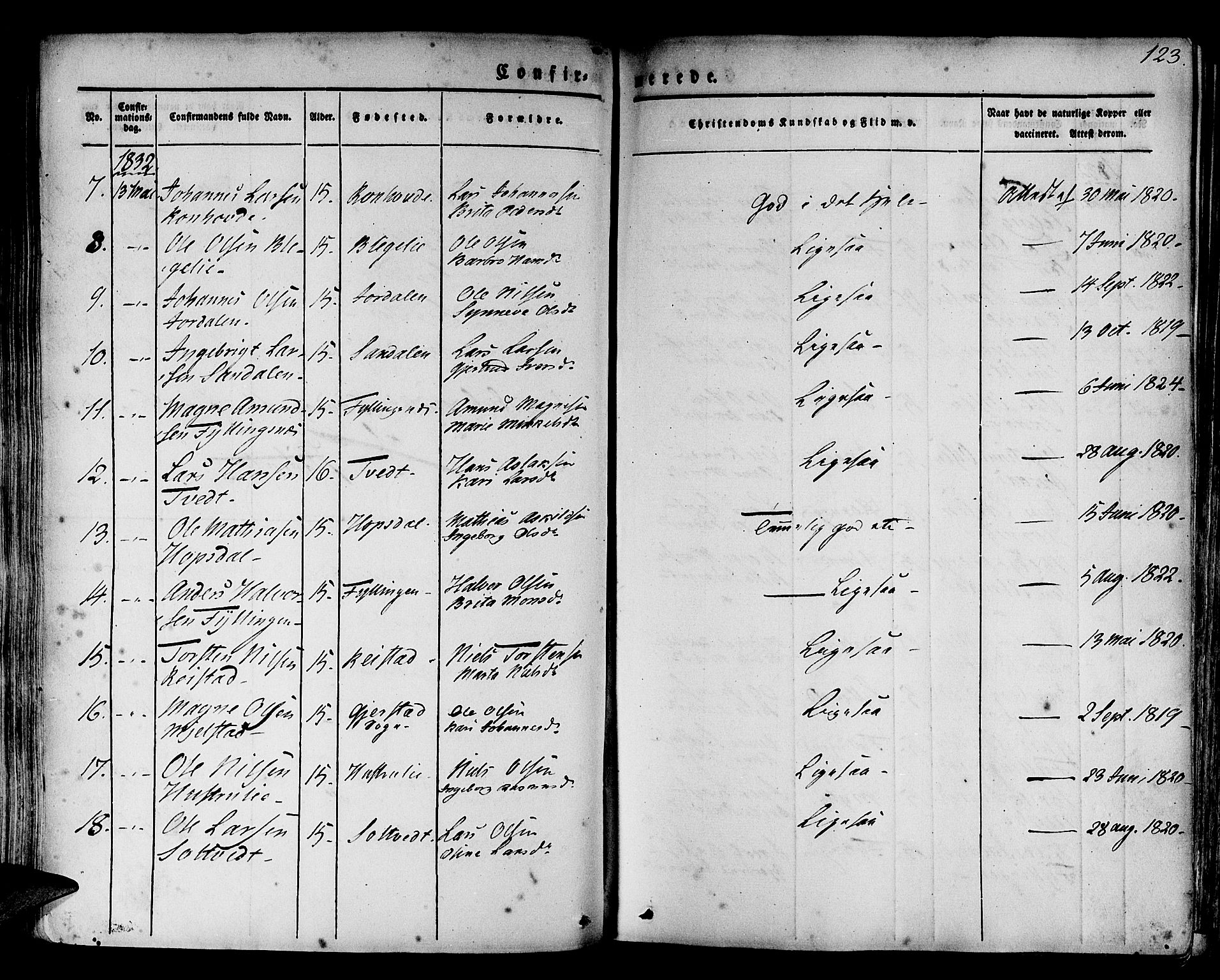 Hamre sokneprestembete, SAB/A-75501/H/Ha/Haa/Haaa/L0011: Parish register (official) no. A 11, 1826-1834, p. 123