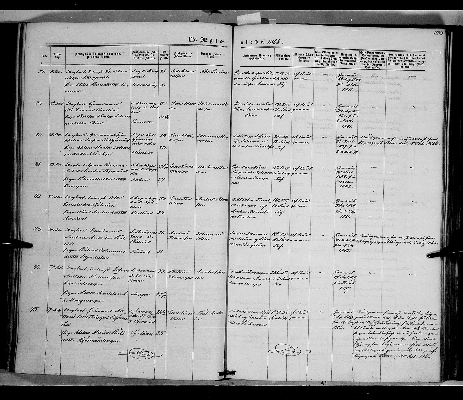 Vestre Toten prestekontor, AV/SAH-PREST-108/H/Ha/Haa/L0007: Parish register (official) no. 7, 1862-1869, p. 233